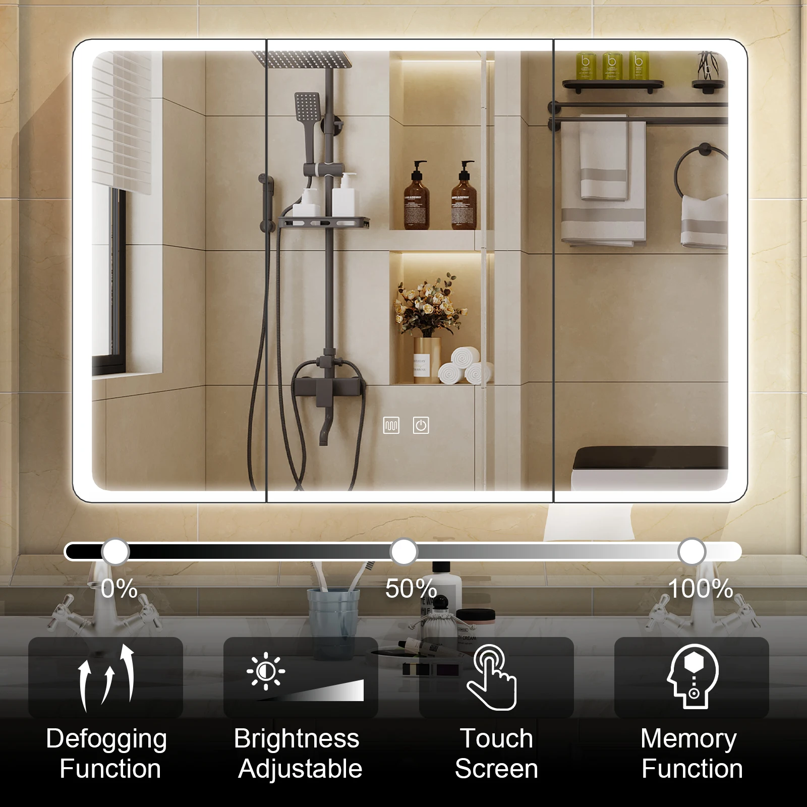 LED-Spiegel für Badezimmer, großer LED-beleuchteter Medizinschrank mit Spiegel, 2-türiger Medizinschrank für Badezimmer