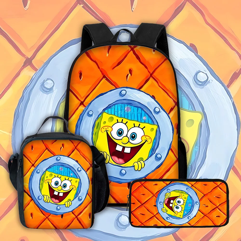 Sac à dos d'école pour enfants Potdemiel avec sacs à déjeuner, trousses à crayons, sacs d'école pour garçons et filles S-Sponge-BobS, meilleur cadeau
