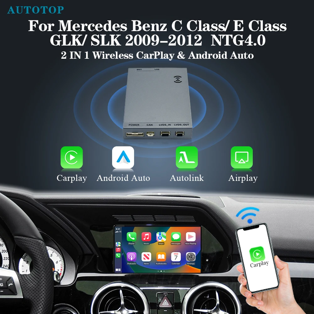 AUTOTOP Android Auto Retrofit Box Für Mercedes Benz C Klasse/E Klasse/GLK/SLK NTG4.0 Drahtlose Carplay MirrorLink GPS Navigation Image