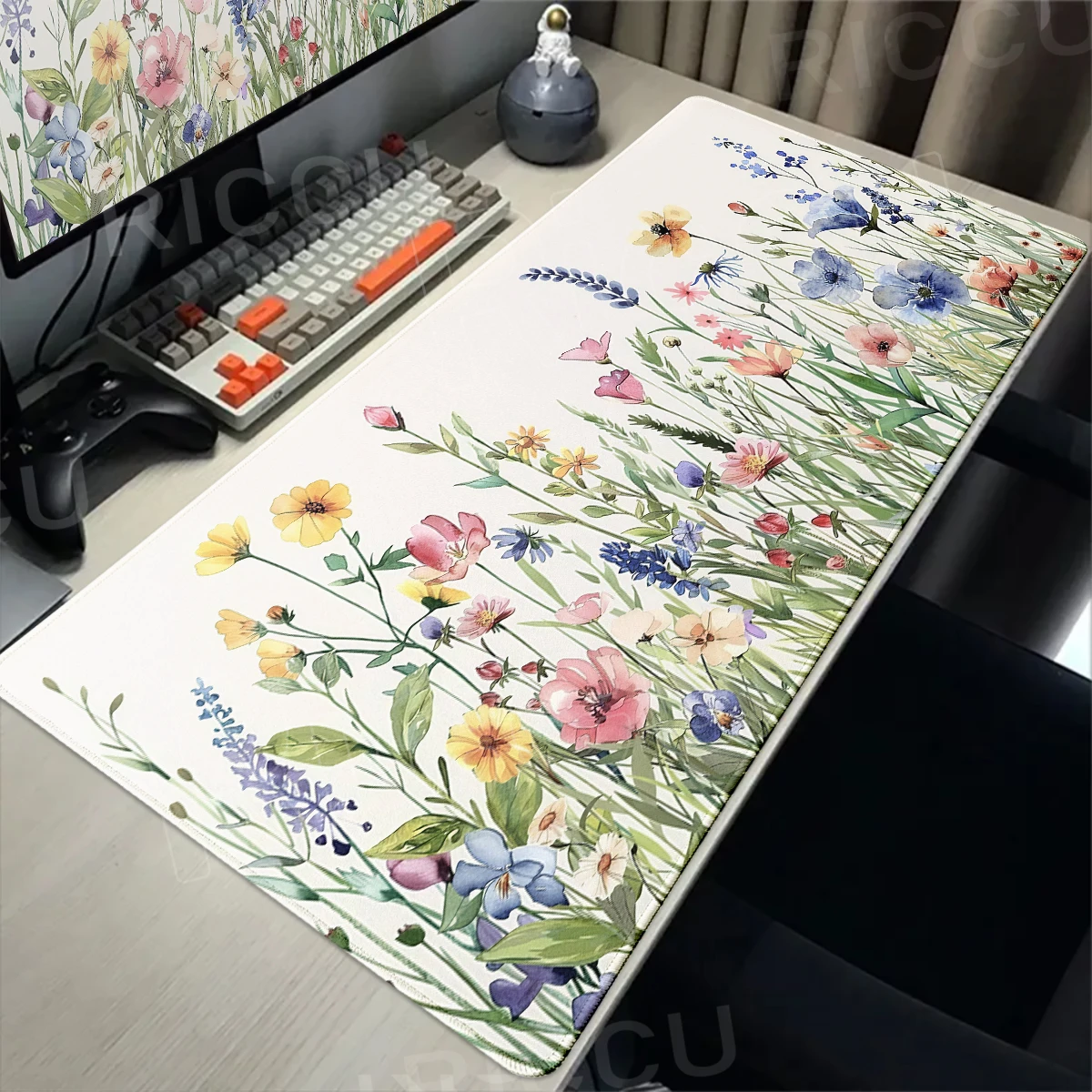 Retro Blumen Schreibtischunterlage PC Gaming XXL Mauspad Großes Mauspad PC Setup Tischunterlage Bürozubehör HD-Druck Erweiterte Mausmatte
