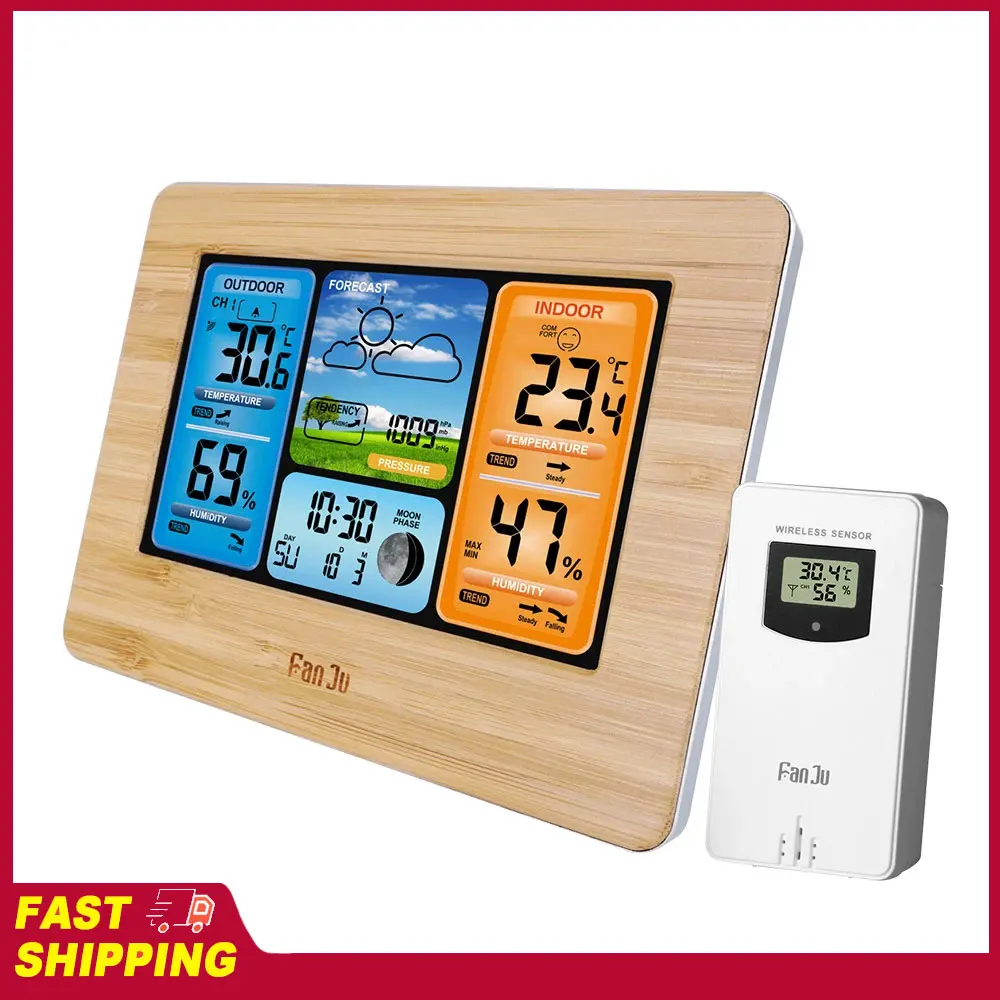 Station météo numérique multifonctionnelle avec baromètre, thermomètre, hygromètre, prévisions météo intérieures et extérieures, horloge LCD et alarme