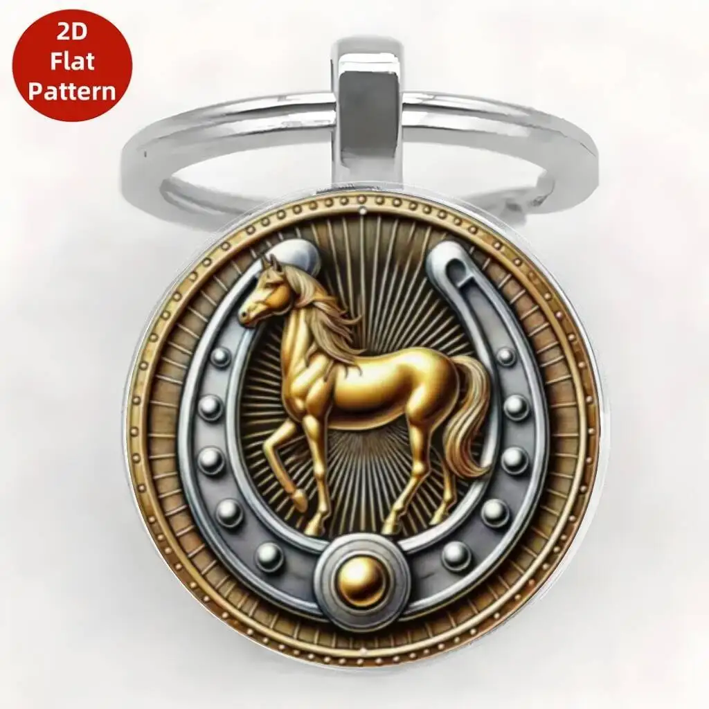 Eleganter Schlüsselanhänger mit Anhänger, lebendiger Tier-Glas-Schlüsselanhänger, stilvolles Schlüsselzubehör, kompakter Glas-Pferd-Schlüsselanhänger für Schlüssel, Taschen, Reisen Image