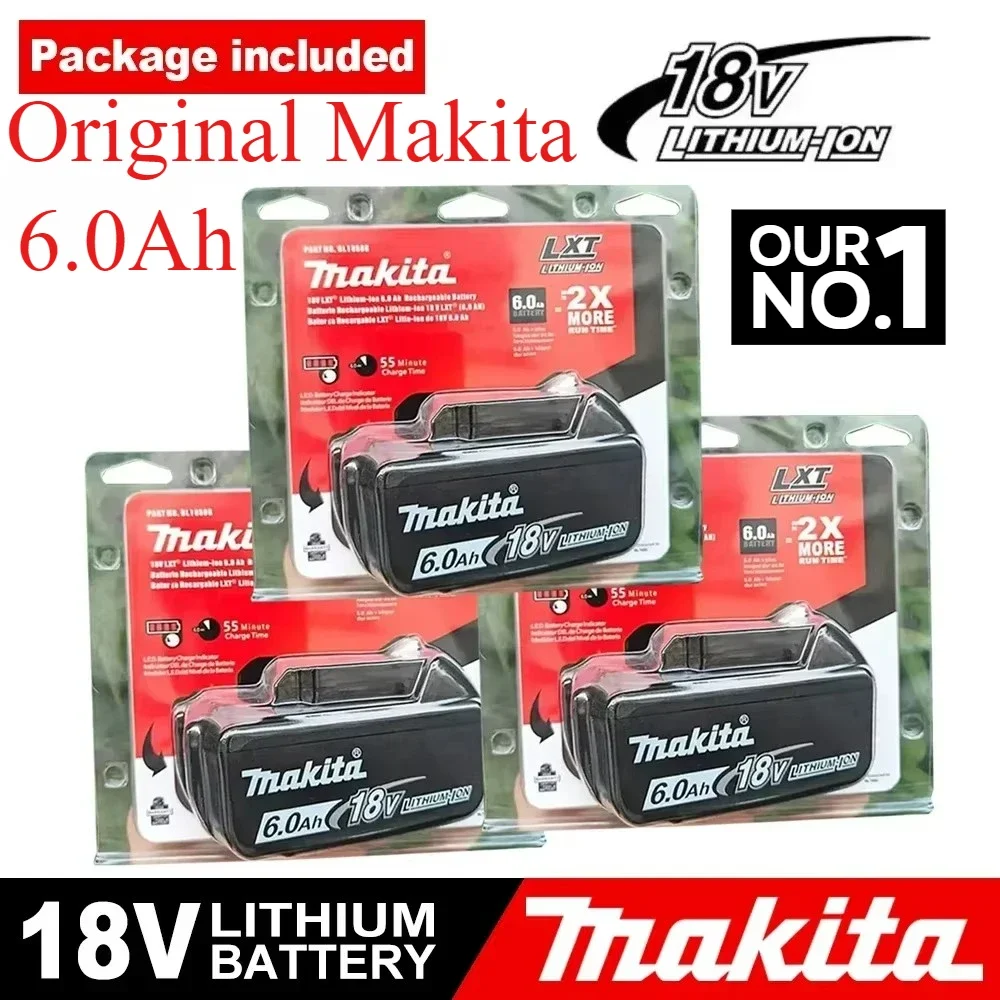 Original Makita 18 V 6,0 Ah wiederaufladbarer Akku für Elektrowerkzeuge, für 18 V Makita mit LED-Lithium-Ionen-Ersatz LXT BL1860B BL1860 BL1850 Image