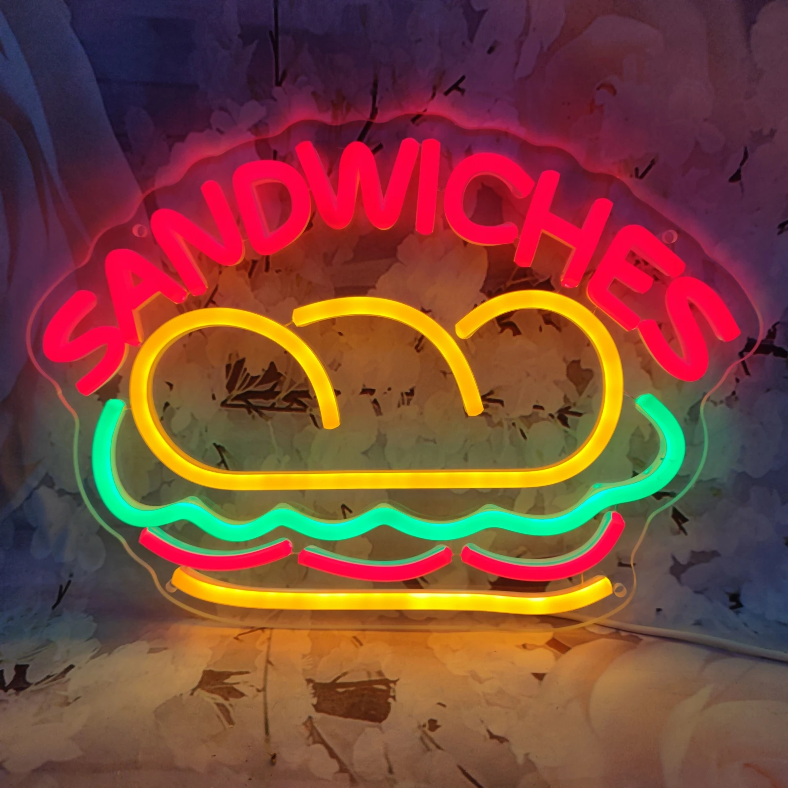 Sandwich LED Neon Schild Licht Hamburger Fast Food Sandwich Neon Schild Indoor LED Lampe für Store Business Schild Wanddekoration Neon Image