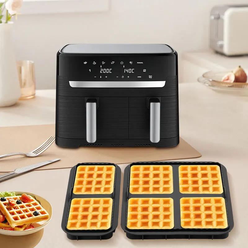 Quadratische Silikon-Backformen-Set für Heißluftfritteusen, Wiederverwendbare Waffelform aus Silikagel, Antihaft-Backblech, Küchenzubehör Image