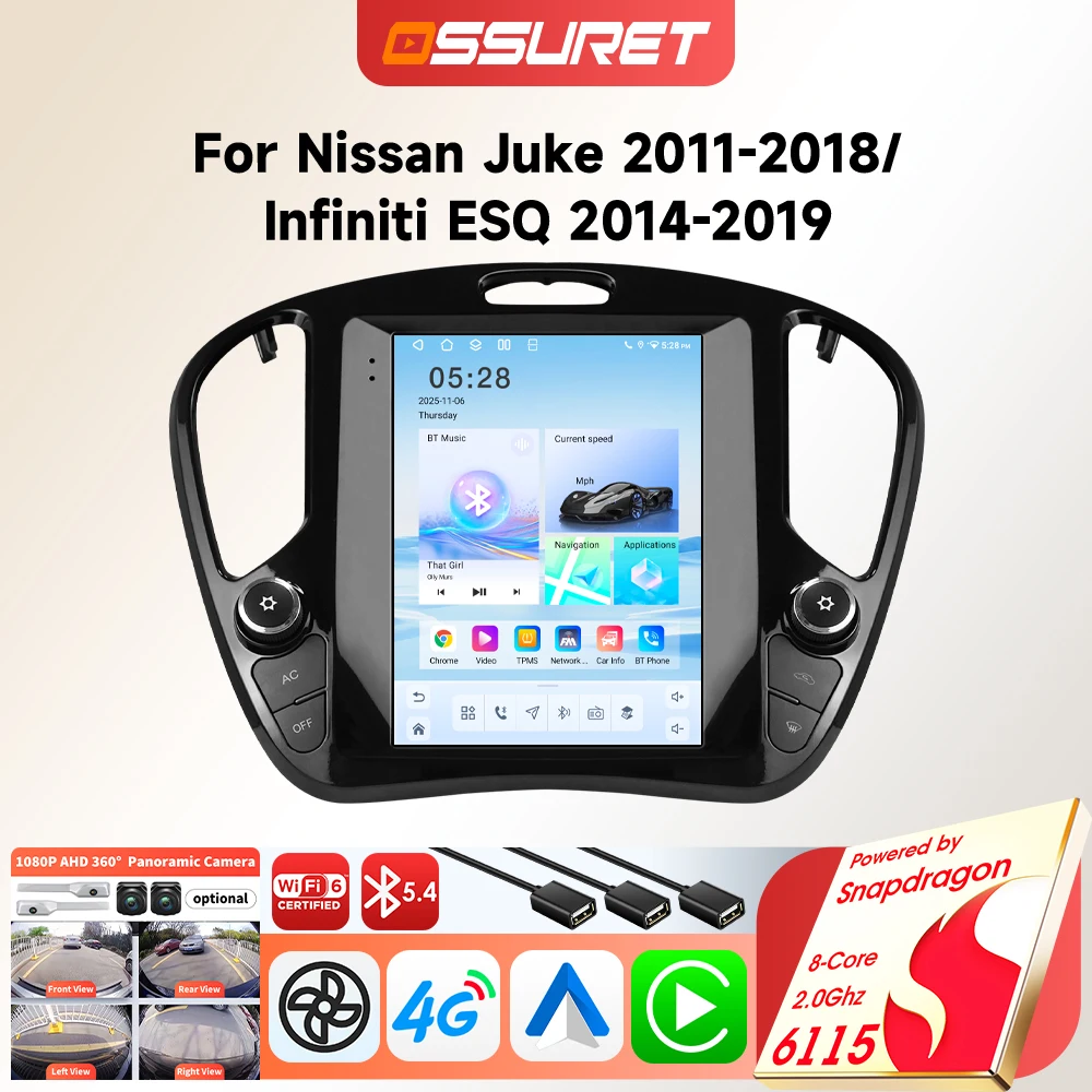 6115 Android Autoradio für Nissan Juke 2011-2018 für Infiniti ESQ Auto-Multimedia 9,7-Zoll Vertikalbildschirm Carplay-Unterstützung Werks-360-Grad-Kamera ECO- und Sport-Taste Image