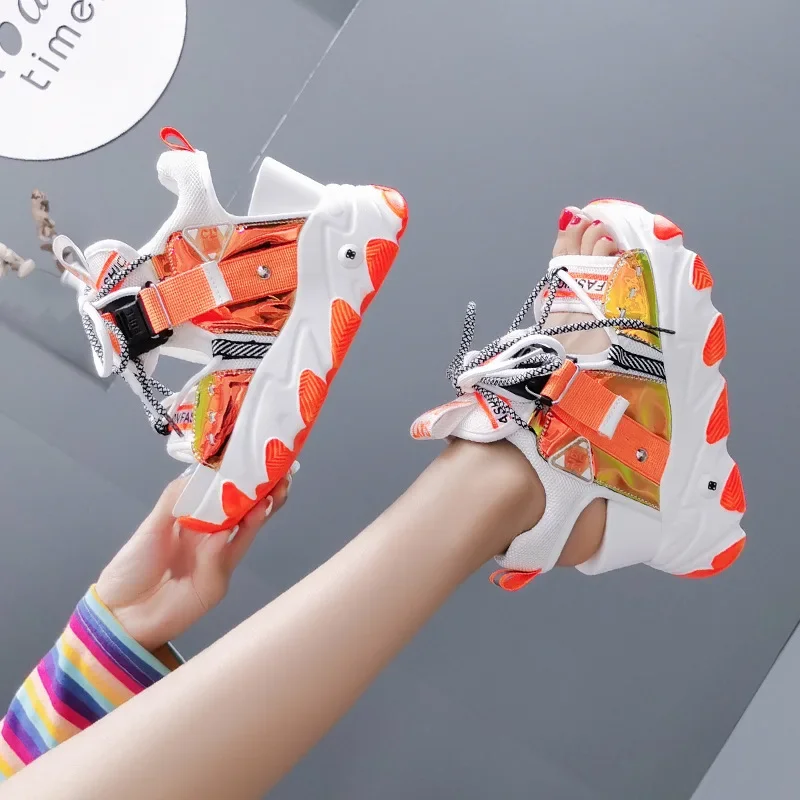 Comemore Plattform Gladiator Sandalen schnüren weiße Sandalen Frauen High Heels Keile Casual Sportschuhe Frau Frühling Sommer