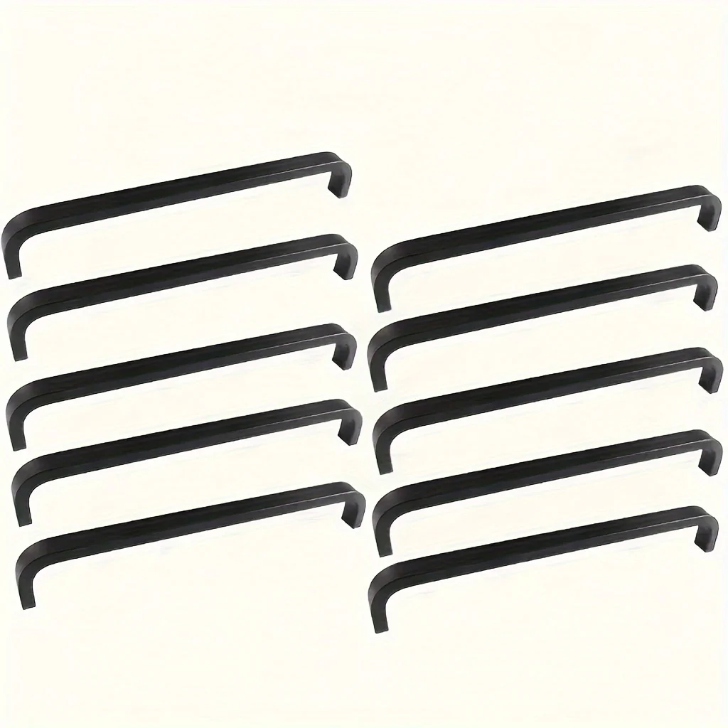 10 Stück schwarze, platzsparende Aluminium-Schrankgriffe, stilvolle Küchenschubladengriffe, Küchentür, Schrank, gerade Knöpfe, Möbelbeschläge Image