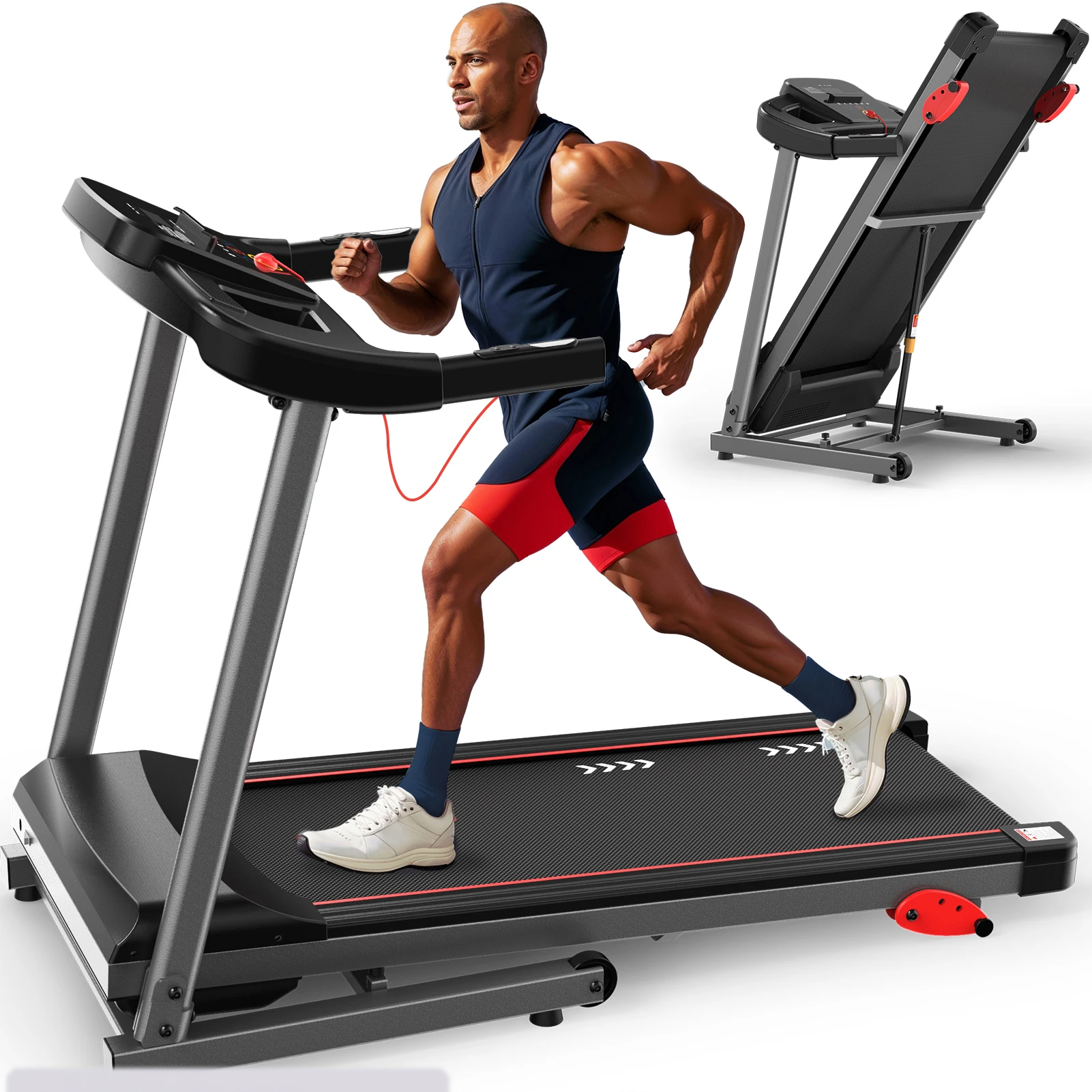 Faltbares Heim-Laufband 2,5 PS 1-12 km/h 3-Gang Manuelle Steigung 120 kg Tragkraft Bluetooth App-Kompatibel EU-Stecker Image