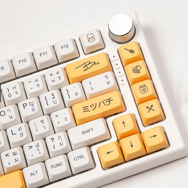 Milch-Tastenkappen/Honig-Tastenkappen, koreanisches thailändisches japanisches russisches Tastenkappen-Set, 140 Tasten, geeignet für mechanische Gaming-Tastaturen, MX Switch Image
