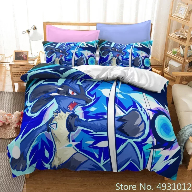 Anime Pokemon Quilt Abdeckung Cartoon Spiel Gedruckt Bettwäsche Pikachu Bettbezug Kinder Schlafzimmer Bett Bettwäsche Kissenbezug Weihnachten Geschenke Image