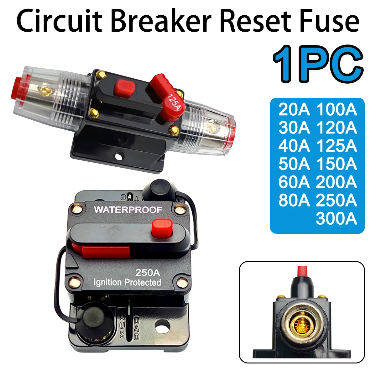 1 Stück Auto-LKW Manueller Reset-Schutzschalter 20A bis 300A Auto-Audiosystem Manueller Reset-Schutzschalter Schalterschutz Image