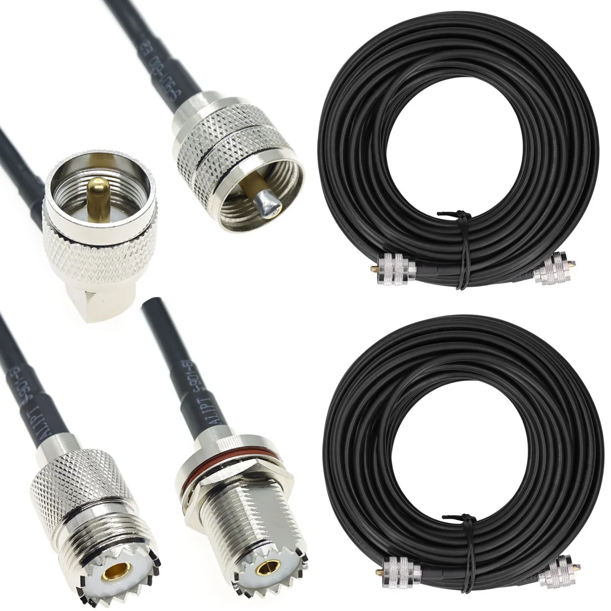 RG58 koax koaxial UHF PL-259 SO239 anschlüsse amateur ham CB radio antenne kabel Stecker Messing RF RG58 30 cm 50 cm 100 cm 2M 3M Image