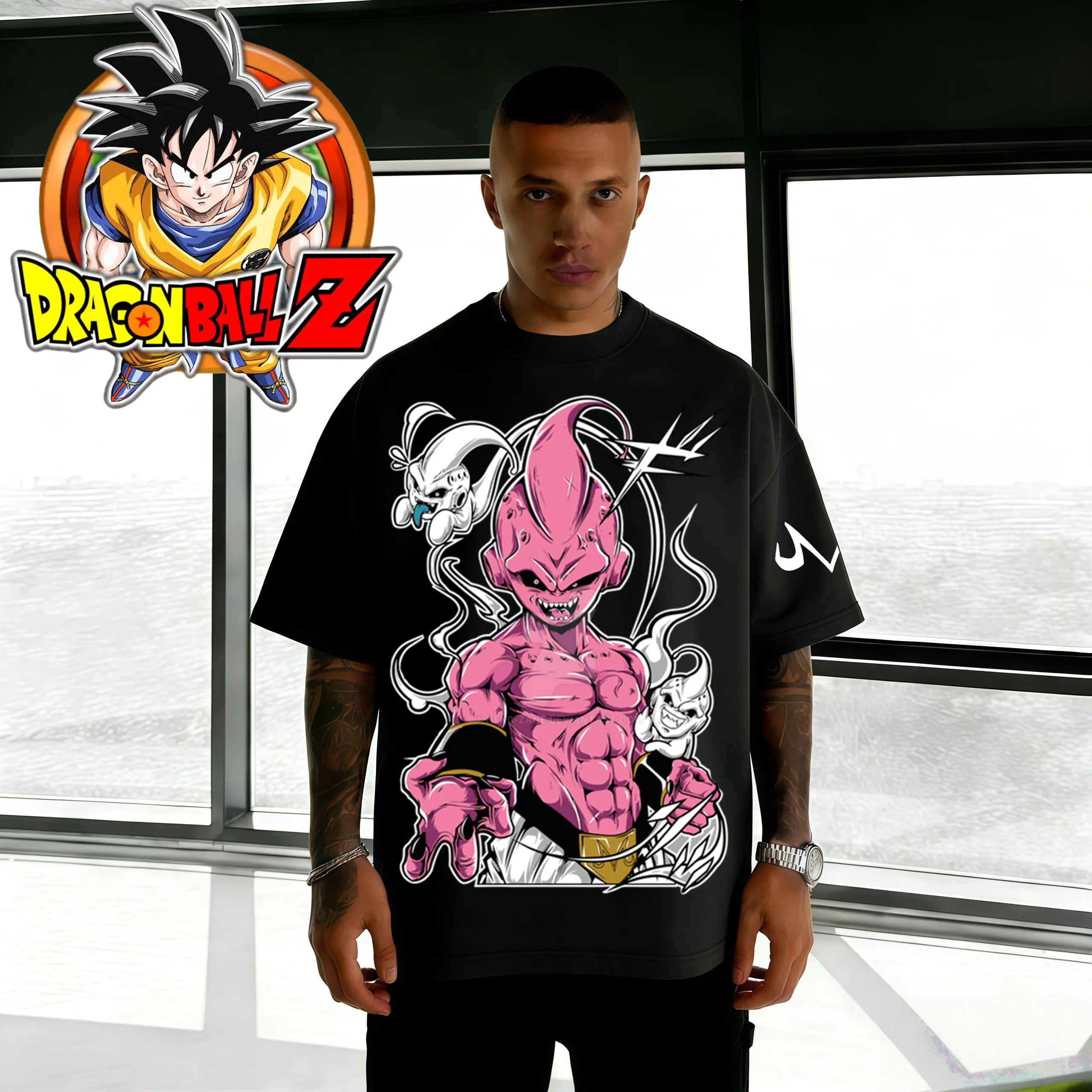 2026 Sommer Dragon Ball Oversized T-Shirt – Hochwertiges 100% Baumwoll-Shirt mit Kid Buu Grafikdruck für Erwachsene & Kinder – Partnerlook Freizeit-T-Shirt Image