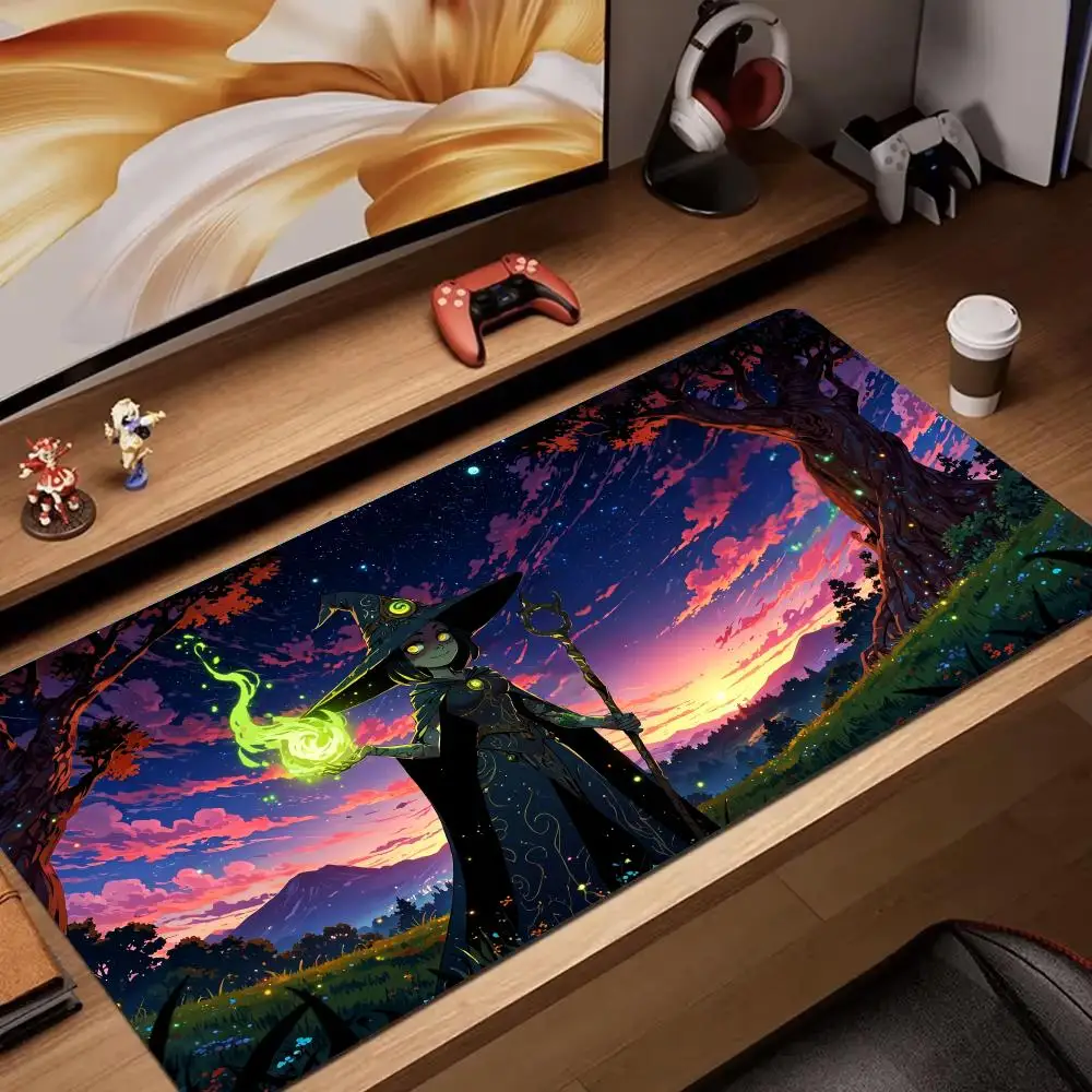 Digitales Kunstdesign Anime Hexe Mauspad Gummi Anti-Rutsch-Schreibtischmatte Gaming-Matte Gamer PC Zubehör Tastatur Erweiterung Mauspad Image