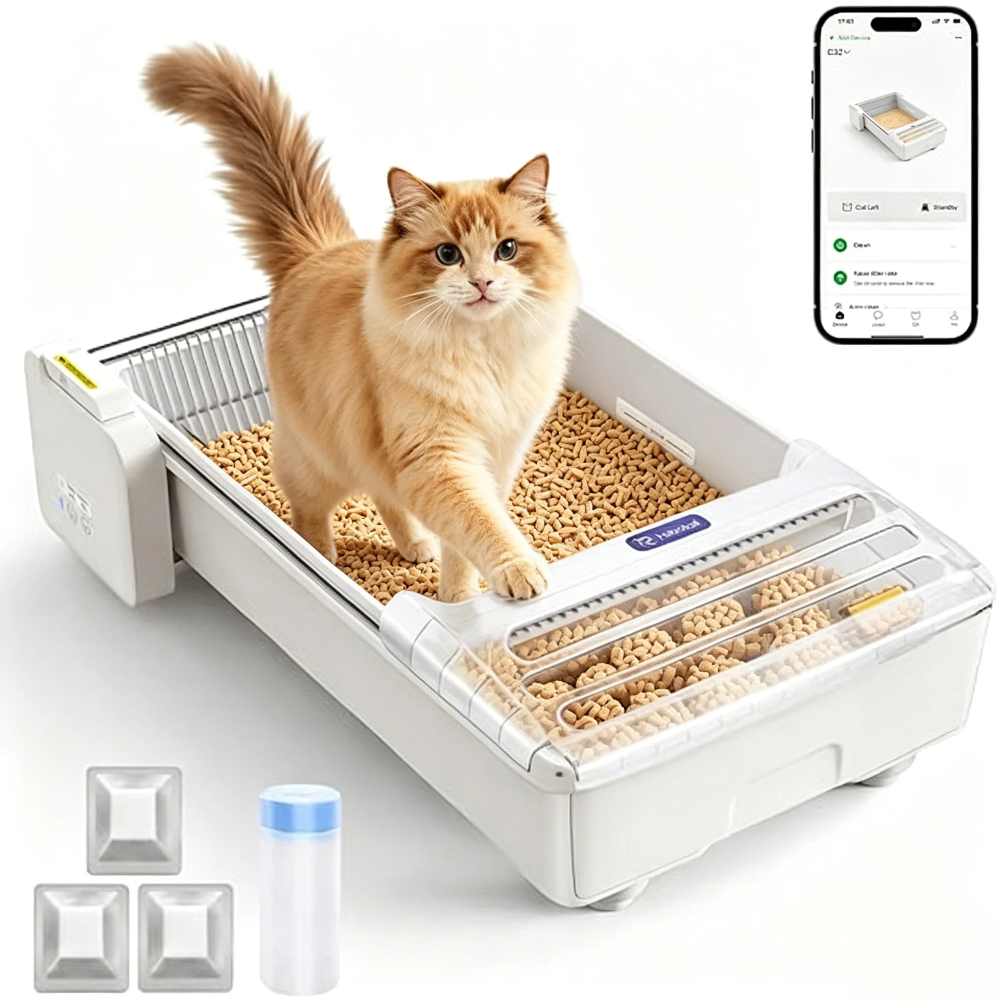 Robotail UCAT C32 Offene selbstreinigende Katzentoilette, elektrisches katzenklo,cat litter box automatic,automatisches katzenklo,App-Steuerung, Geruchskontrolle & einfacher Reinigung Image