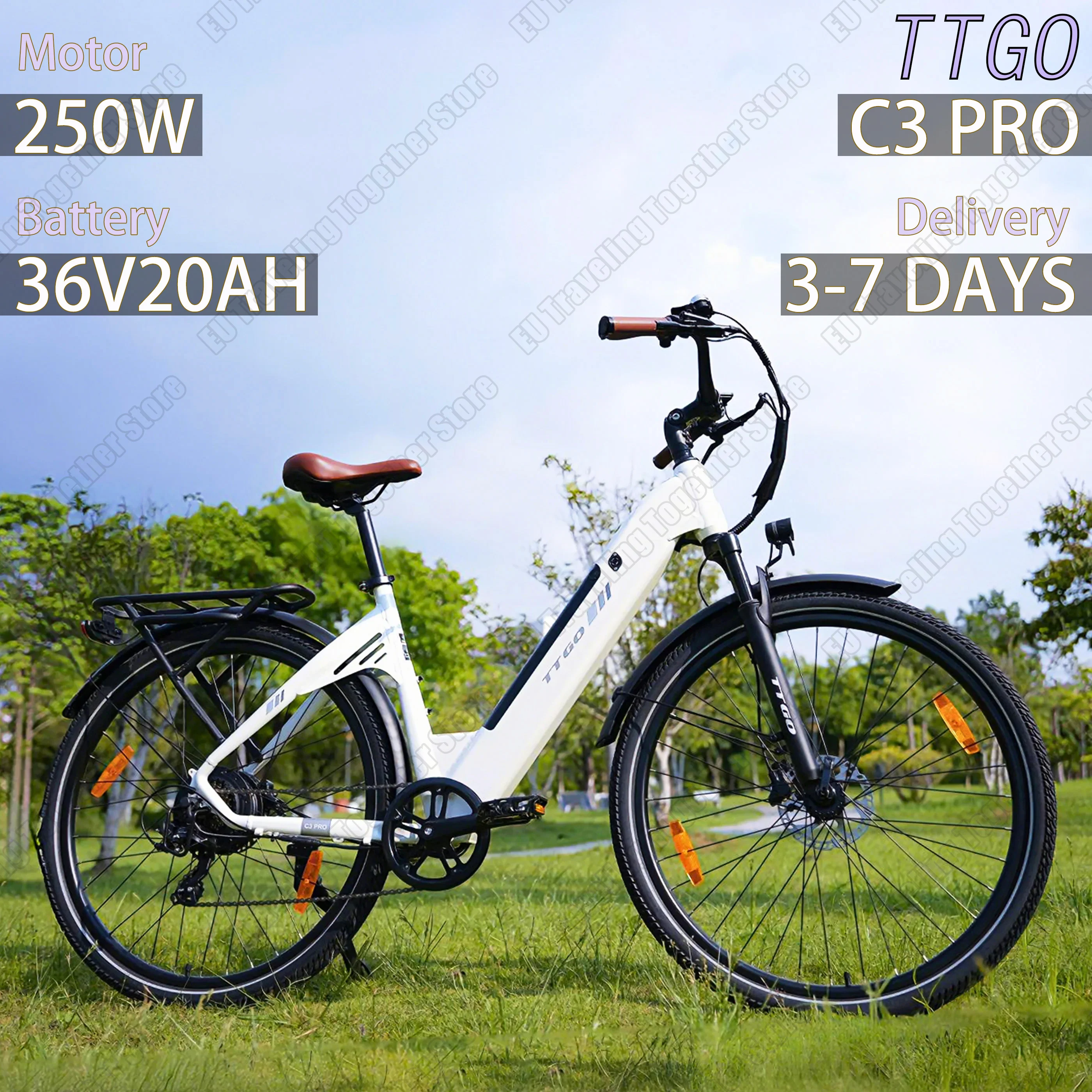 E-Bike mit 250W Motor, 36V20AH Akku, TTGO C3 Hydraulische Bremse, Stadtpendler-Elektrofahrrad, 28*2,0 Zoll Reifen, Erwachsenen-Elektrofahrrad Image