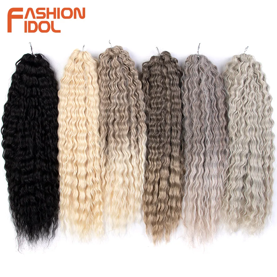 FASHION IDOL Kunsthaarverlängerungen, Wasserwelle, Häkelhaar, 61 cm, Passion Twist-Haar für Frauen, Cosplay, blond, rosa Farbe Image