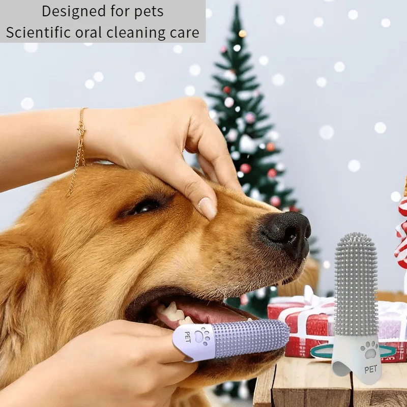 1/3 Stück Hundefinger-Zahnbürste aus Silikon, Haustier-Zahnpflege-Werkzeug für die Zahnreinigung, 360-Grad-Design für kleine und große Rassen Image