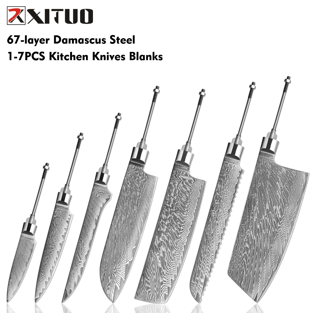 XITUO Küchen-DIY-Messerklingen, 1–7 Stück, leere Klinge, Damaststahl, 67 Schichten, scharf, handgefertigt, personalisierbar, individuelles Messerrohling Image