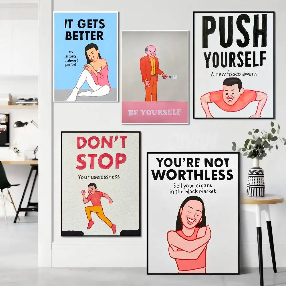 Moderne Joan Cornella Humor Zitate klassische Vintage Poster wasserfest Papier Aufkleber Kaffee Haus Bar Home Decor Image