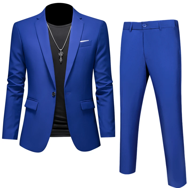 6XL-M (giacca + pantaloni) abiti slim fit in tinta unita da lavoro di alta qualità 2 pezzi smoking sociale da sposo da uomo set 16 colori