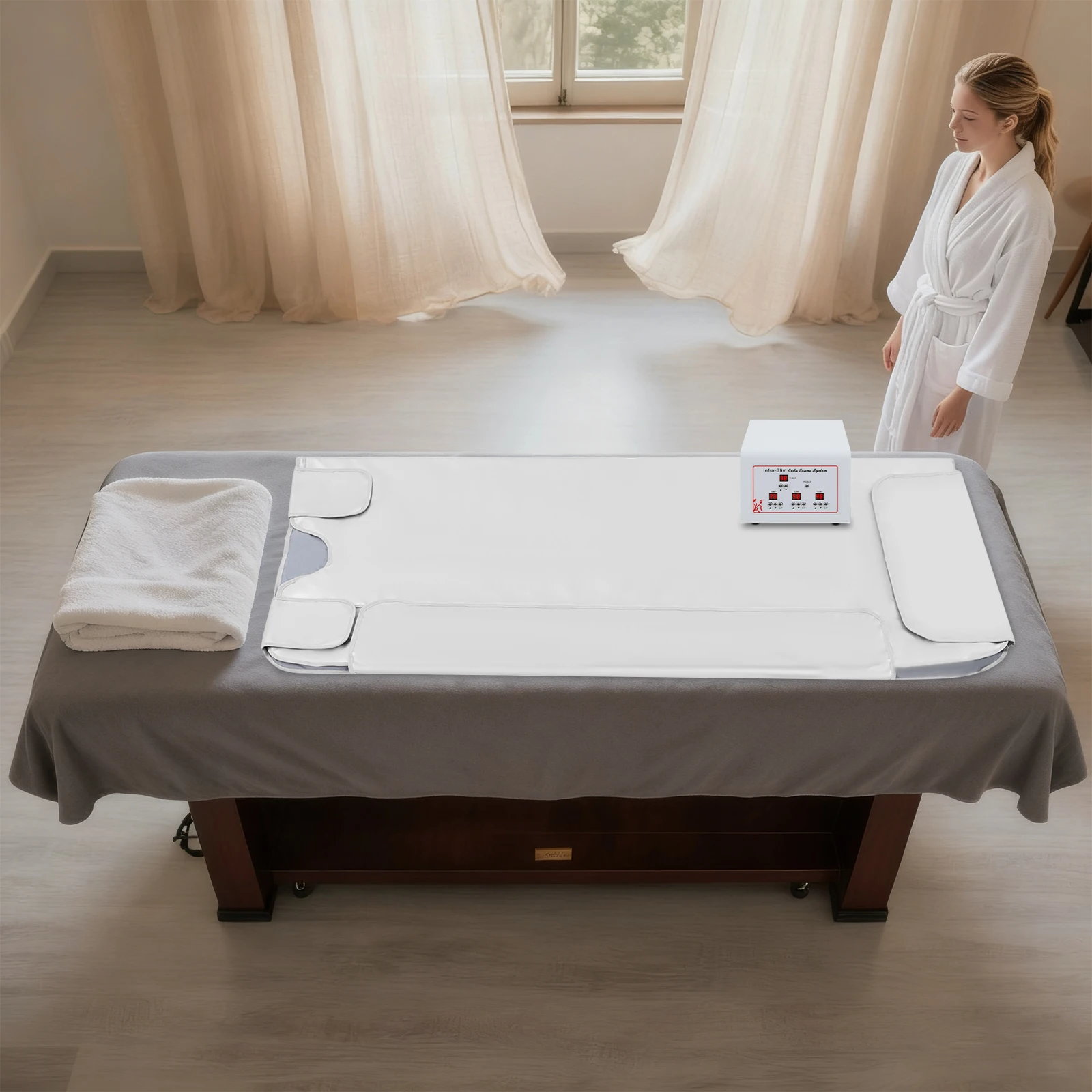 Infrarot-Saunadeck, 3-Stufen Tragbare Saunamatte, Professionelles Heim-Saunadeck mit Klarer Anzeige für Saunas, Zuhause, Schönheitssalon Image