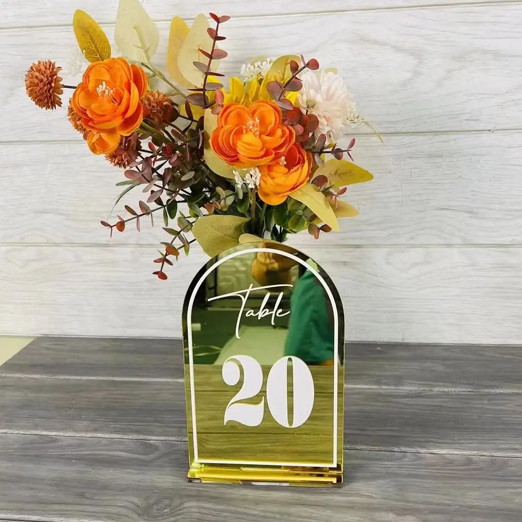Gold Moderne Tischnummern Benutzerdefinierte Hochzeit Tischnummern Gold Spiegel Tischschilder Hochzeit Party Tischdekoration Empfang Beschilderung Dekor Image