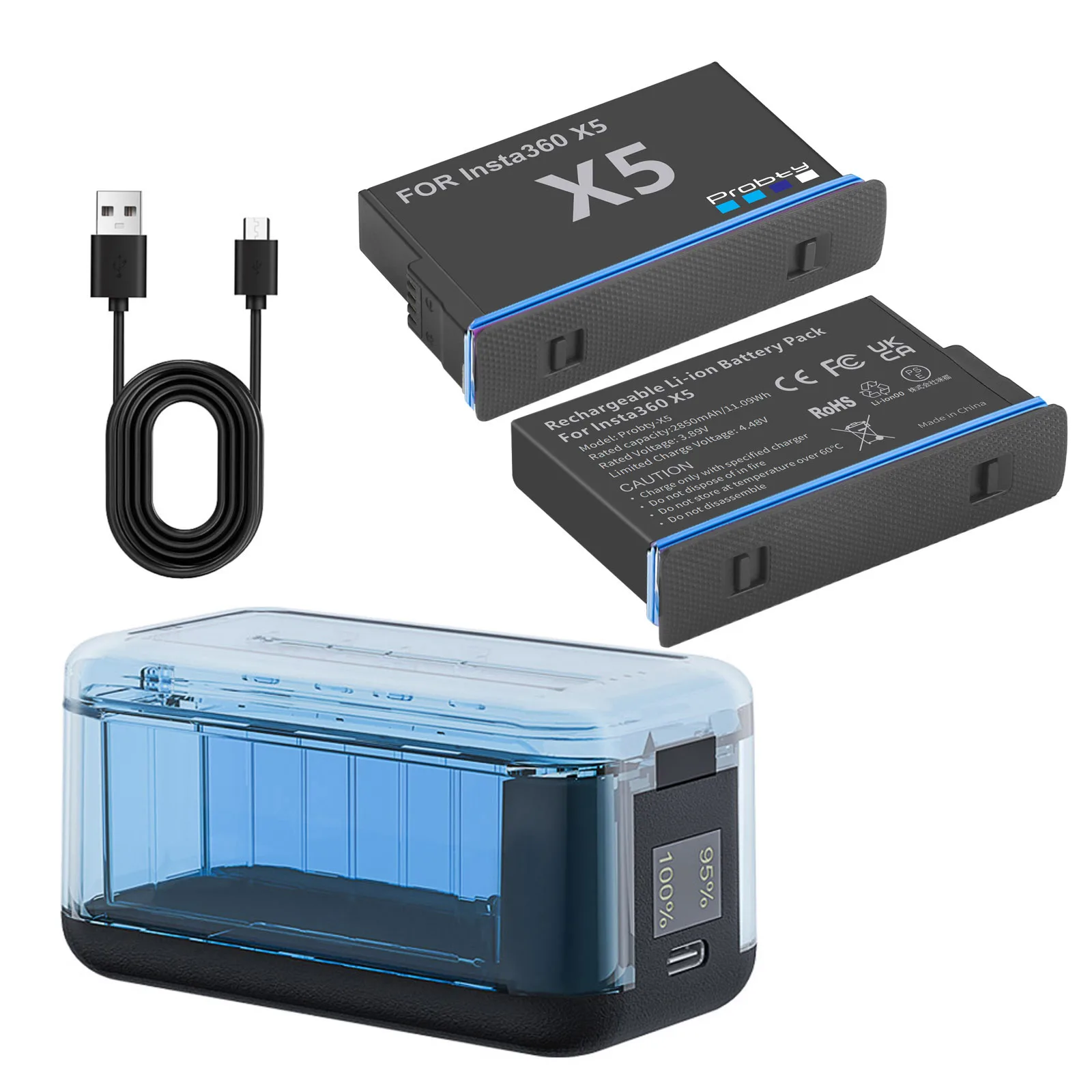 2850 mAh Für Insta360 X5 Batterie mit 2-Slot Ladegerät Lade Hub für Insta 360 X5 Batterie Power Zubehör Image