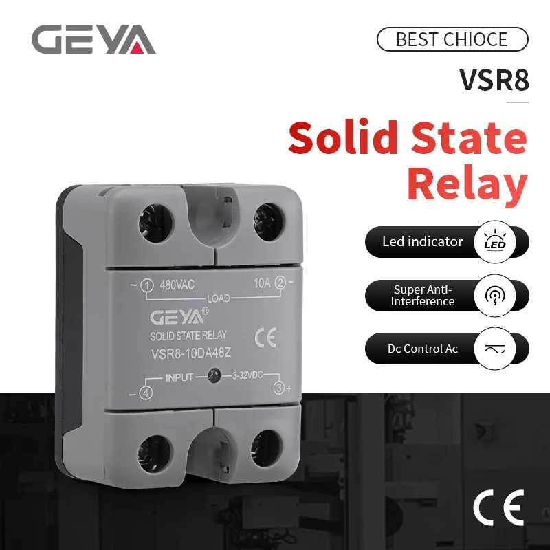GEYA VSR8 Halbleiterrelais 10A 25A 40A 60A 80A 100A 120A einphasig 3-32VDC Eingang 24-480VAC Ausgang Hohe Qualität Image