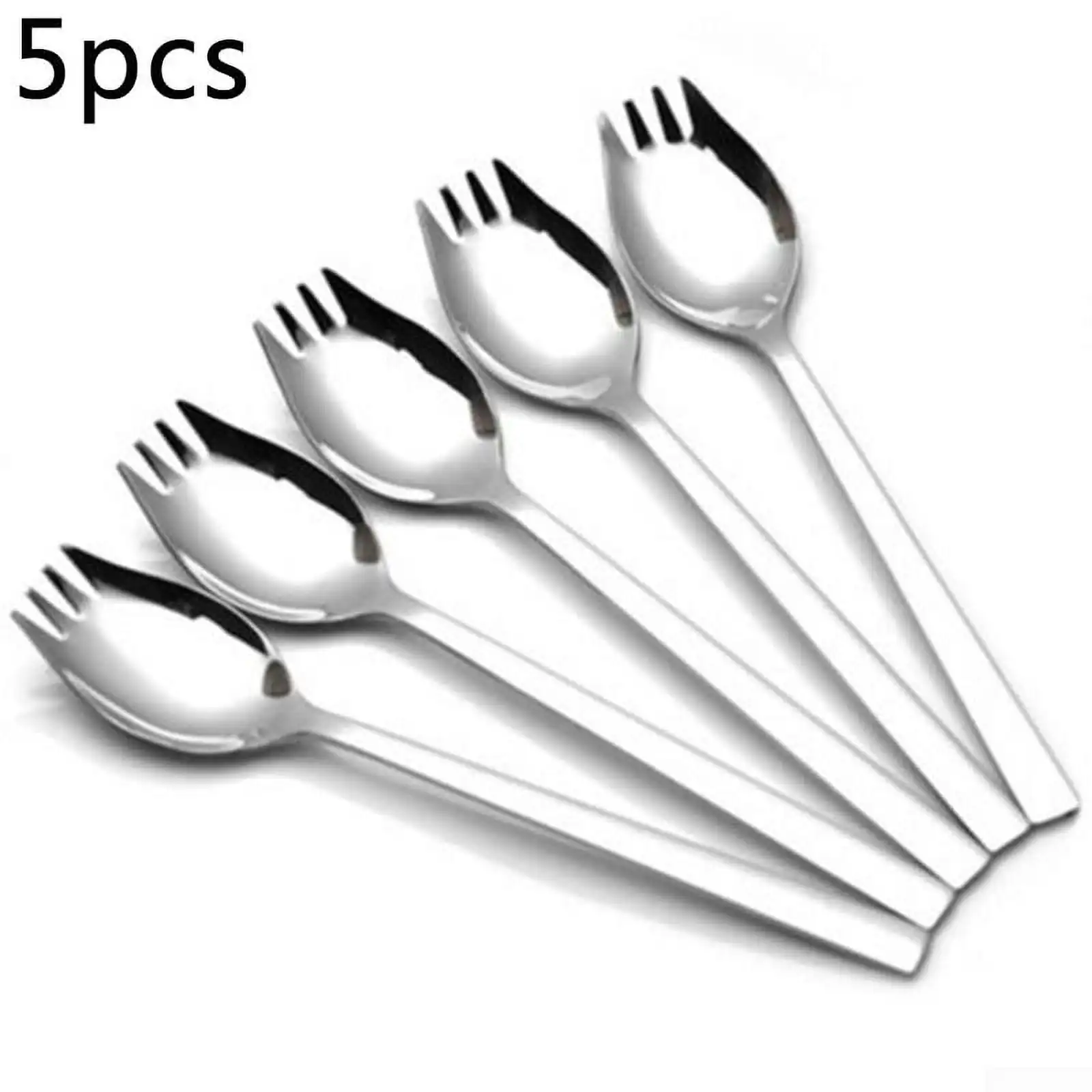 5 Stück Spork Camping-Geschirr aus Edelstahl, tragbare Mehrzweck-Nudelgabel für Dessert, Eis, Salat Image