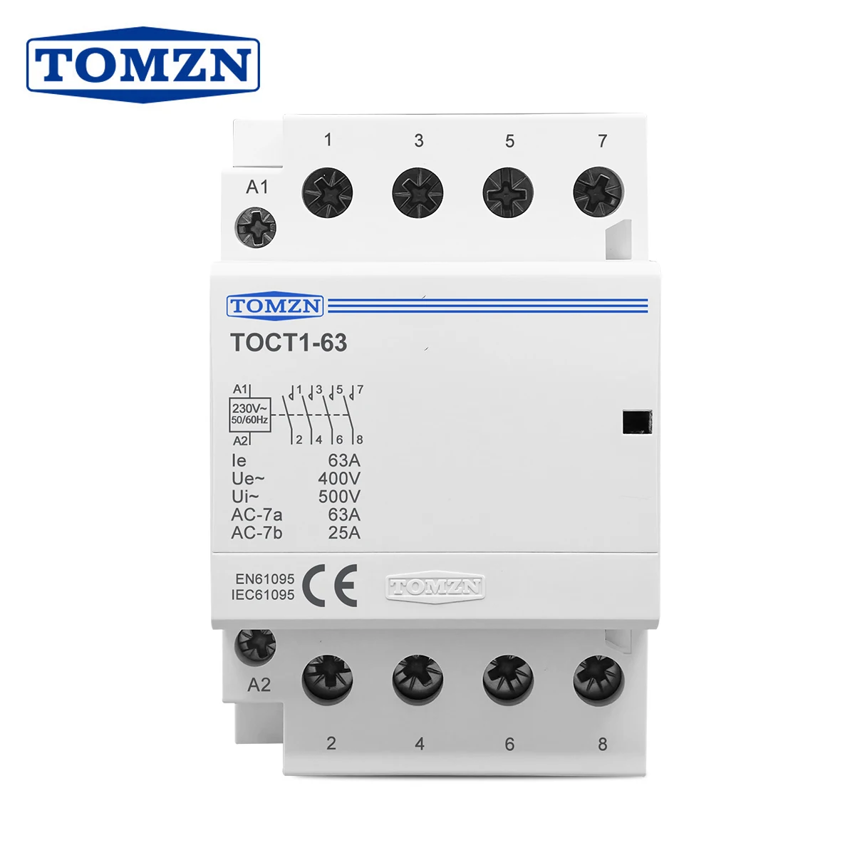 TOMZN TOCT1 4P 63A 220V Spule 400V~ 50/60Hz DIN-Schienen-Haushalts-AC-Modul-Kontaktor 4NO 2NO2NC 4NC Image