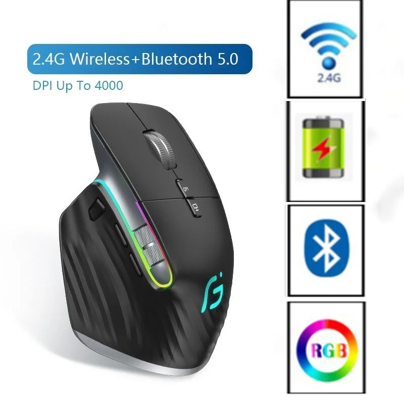Jomaa schwarz 2,4g drahtlose Maus Bluetooth RGB wiederauf ladbare ergonomische Design Computer Mäuse für Computer Gaming Office Maus Image