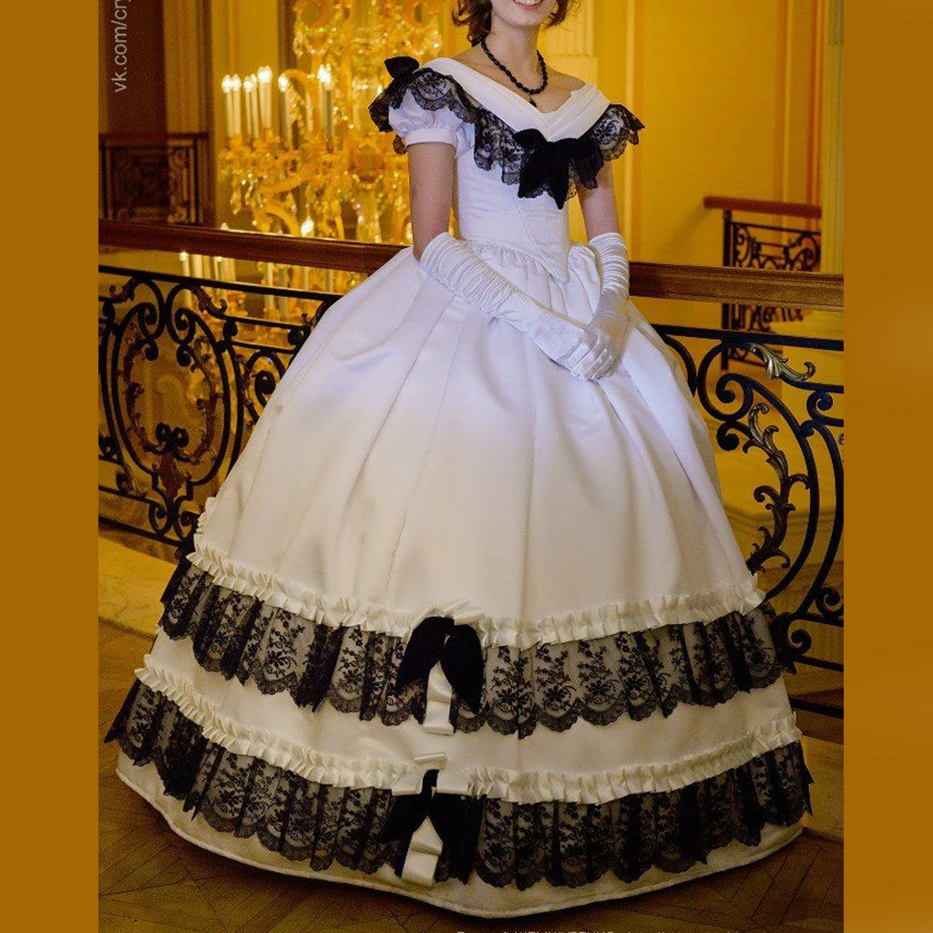 Viktorianisches weißes Hochzeitskleid aus den 1860er Jahren, Bürgerkrieg, Southern Belle, Ballkleid, Prinzessin, weißes Abendkleid, schulterfreies Vintage-Kleid