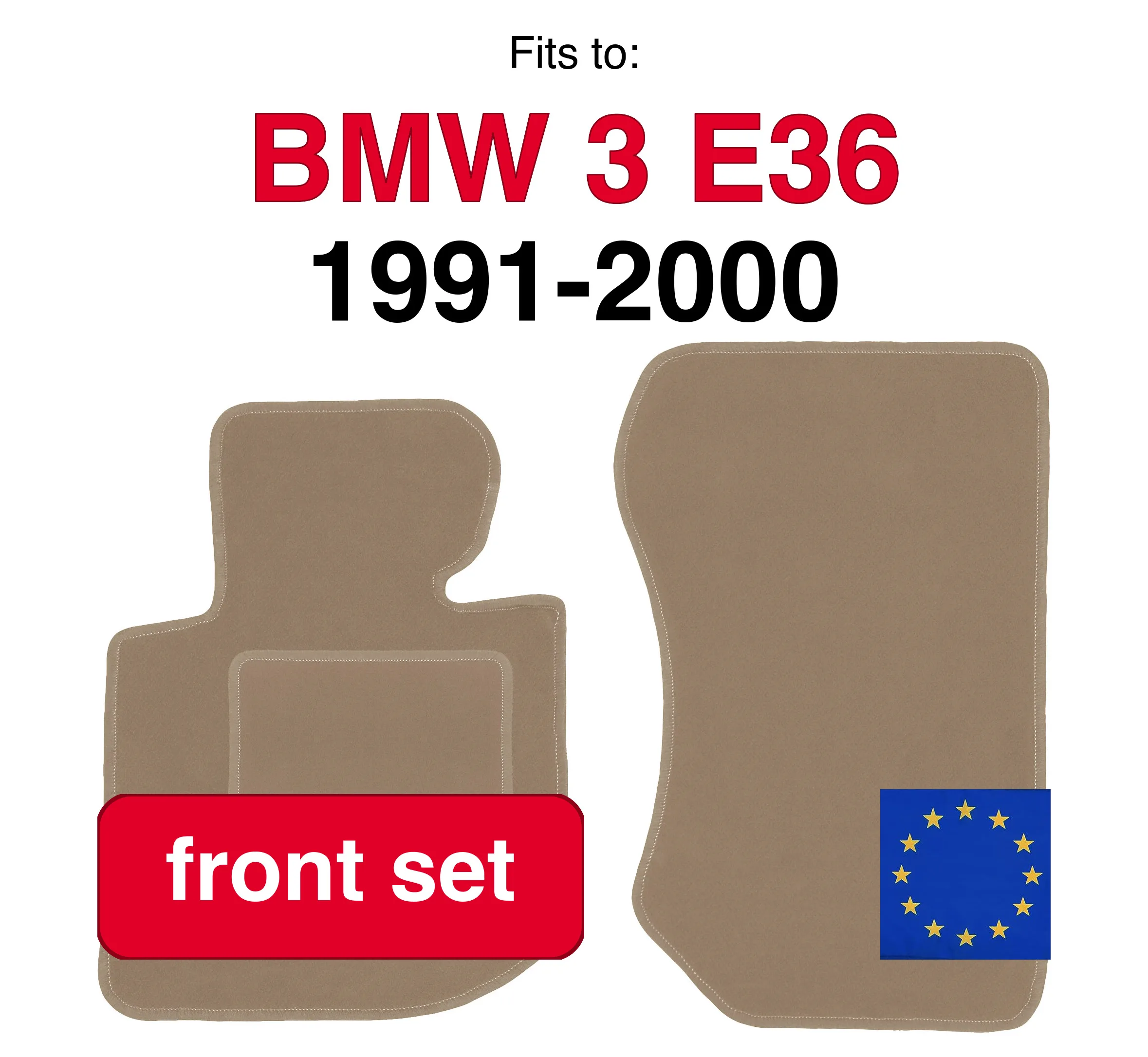 Tapis de sol avant en velours pour voiture BMW 3 E36 Compact Coupé Berline Break Touring (1991-2000) -beige (2 pièces)