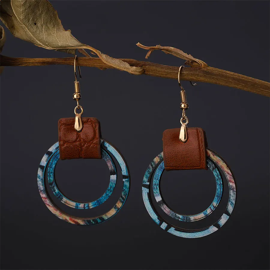 Retro-Ohrringe aus Leder im Used-Look für Damen, minimalistische böhmische Ohrringe, tägliches Schmuckzubehör Image