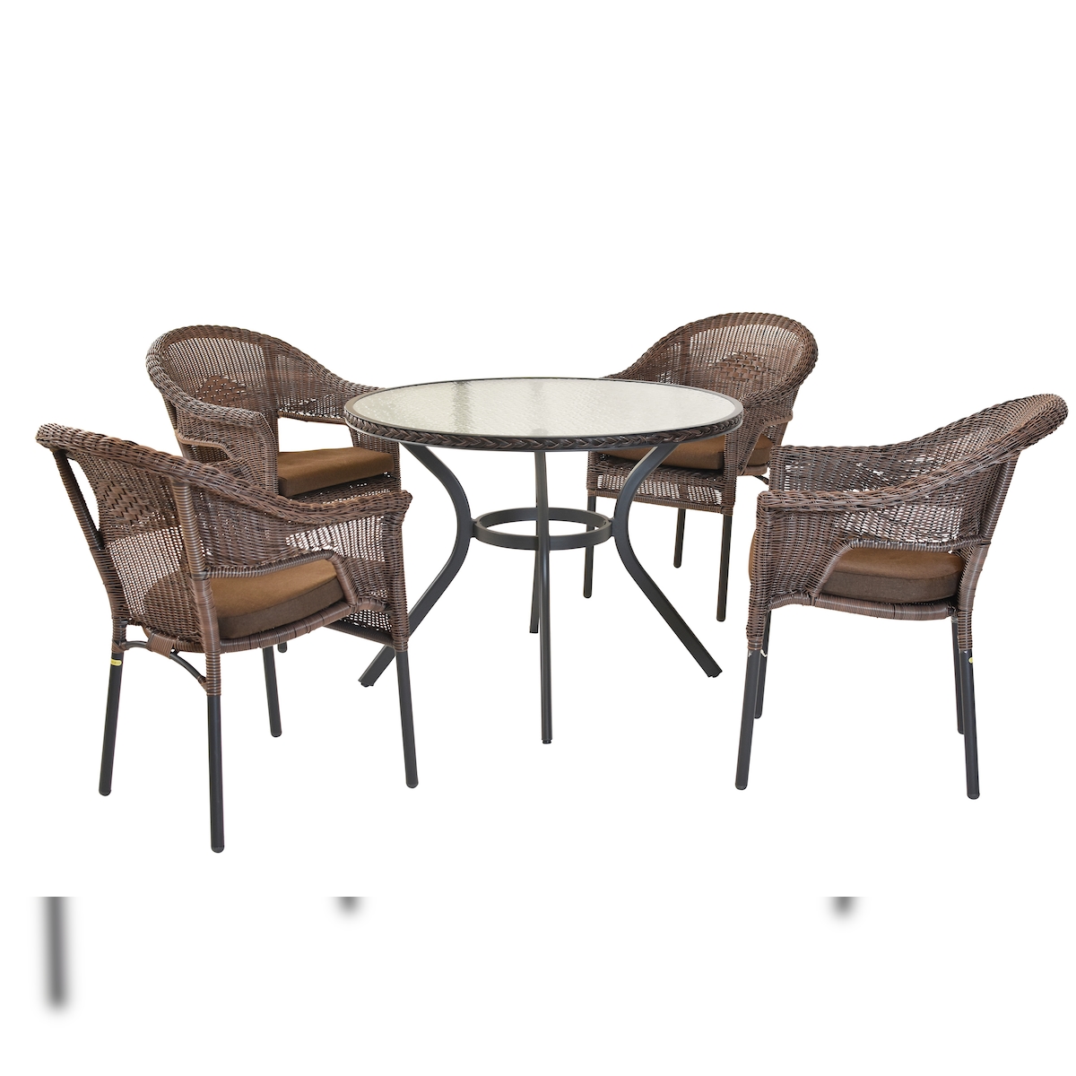 Merxx Ravenna Set 9tlg., 4 Stapelsessel, 4 Sitzkissen, 1 Tisch Ø100 cm, Aluminium, Graphit/Schoko Image