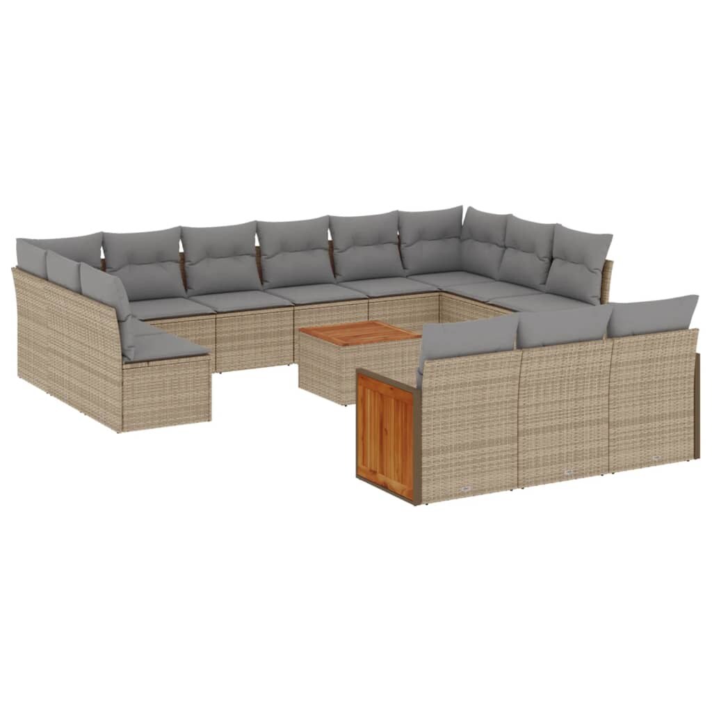 vidaXL 14-tlg. Garten-Sofagarnitur mit Kissen Beige Poly Rattan Image
