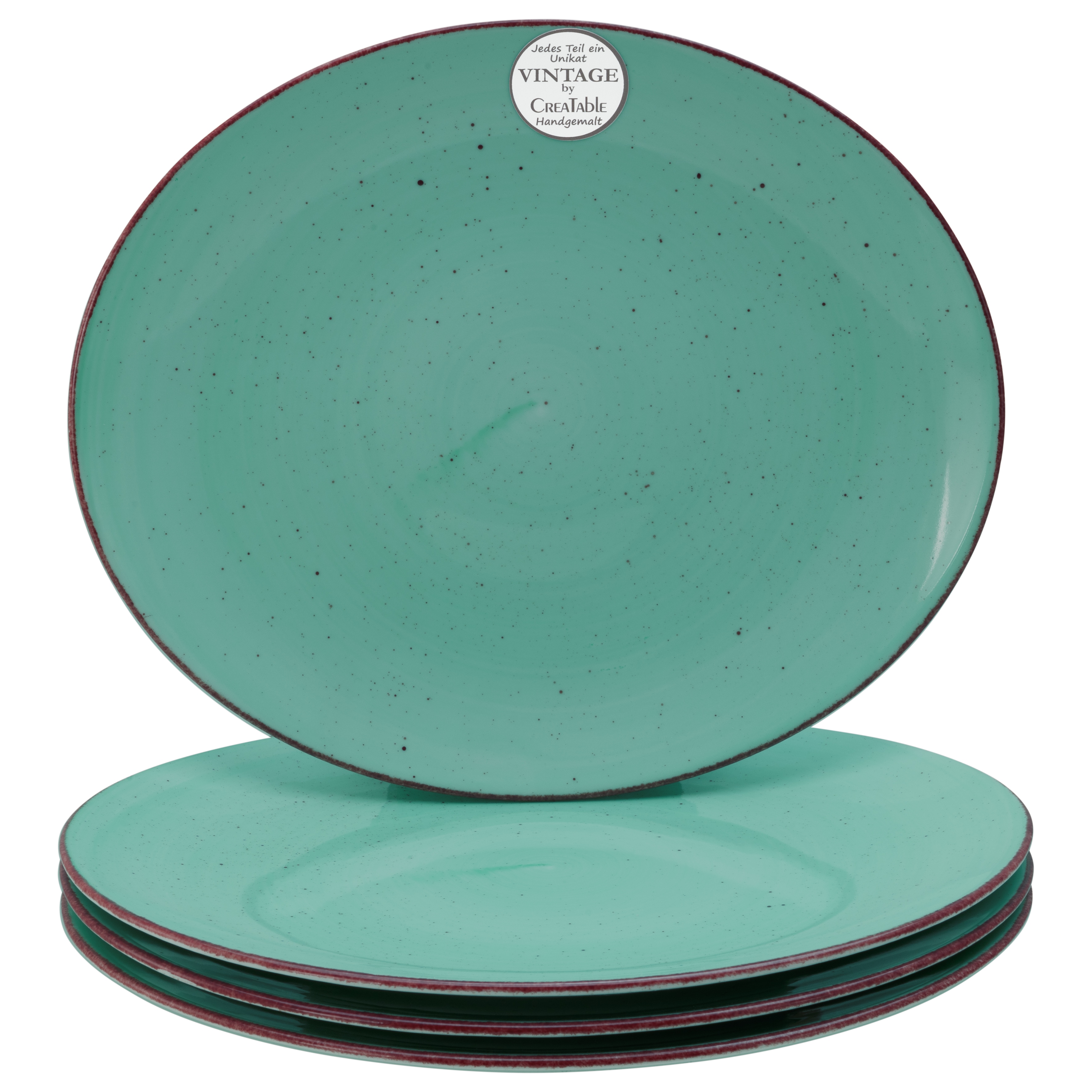 Steakteller CREATABLE "Vintage Nature, Teller Set, 4-tlg.", grün, H:2,5cm Ø:30,5cm, Porzellan, Speiseteller, Naturverbundenes Design, Vielseitig einsetzbar