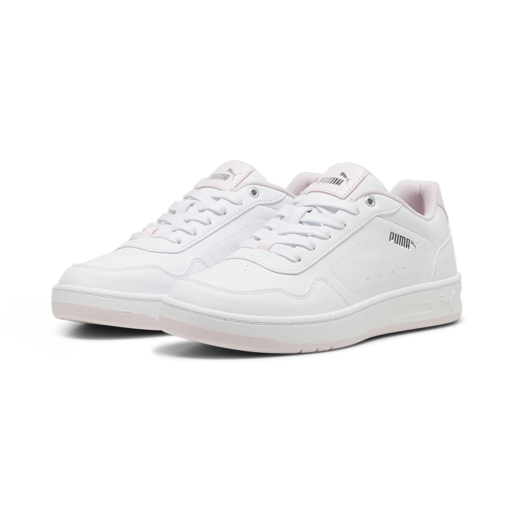 Sneaker PUMA "Court Classic Sneakers Damen", Damen, Gr. 42.5, pink (weiß whisp of pink silber gray), Obermaterial: Synthetik; Futter: Textil; Innensohle: Textil; Laufsohle: Gummi, Schuhe Sneaker