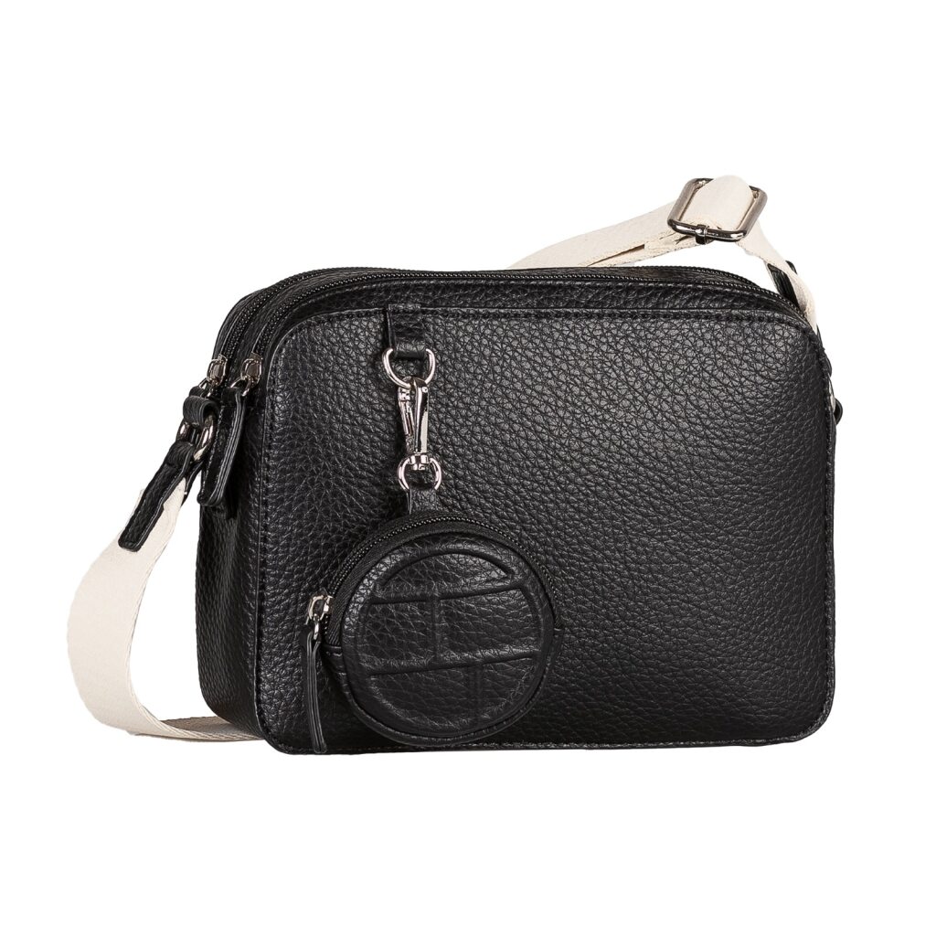 Umhängetasche TOM TAILOR "Rima", Damen, Gr. B/H/T: 20cm x 15,5cm x 6cm, schwarz, Polyurethan, clean, gepflegt, unifarben, Taschen Umhängetasche, elegante Formen treffen auf sportiven Schulterriemen & Minipouch