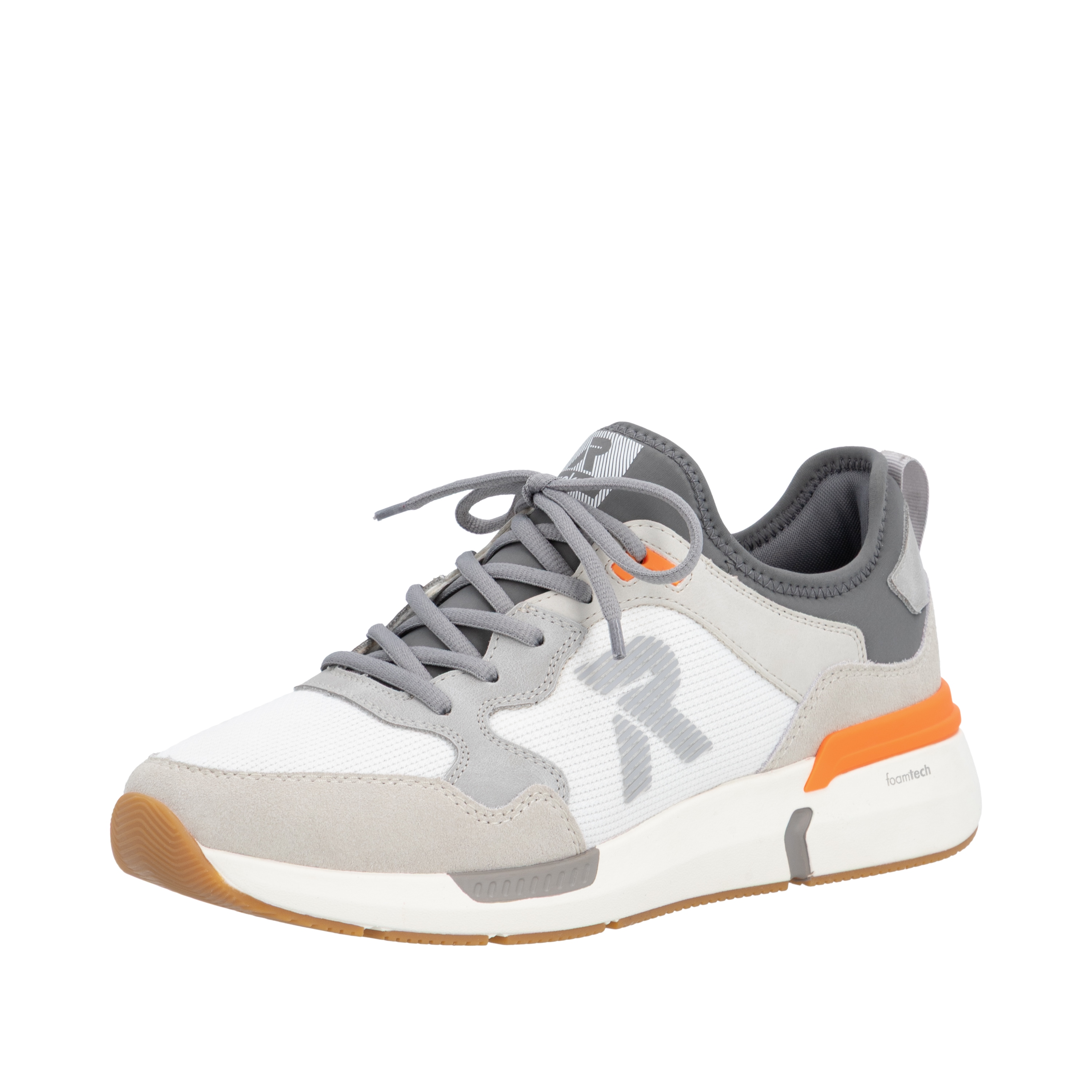 Slip-On Sneaker RIEKER SPORT, Herren, Gr. 44, grau, sanftes weiß, Leder, Textil, Schuhe, Schlupfschuh, Sportschuh, Freizeitsneaker mit Memory-Foam Innensohle