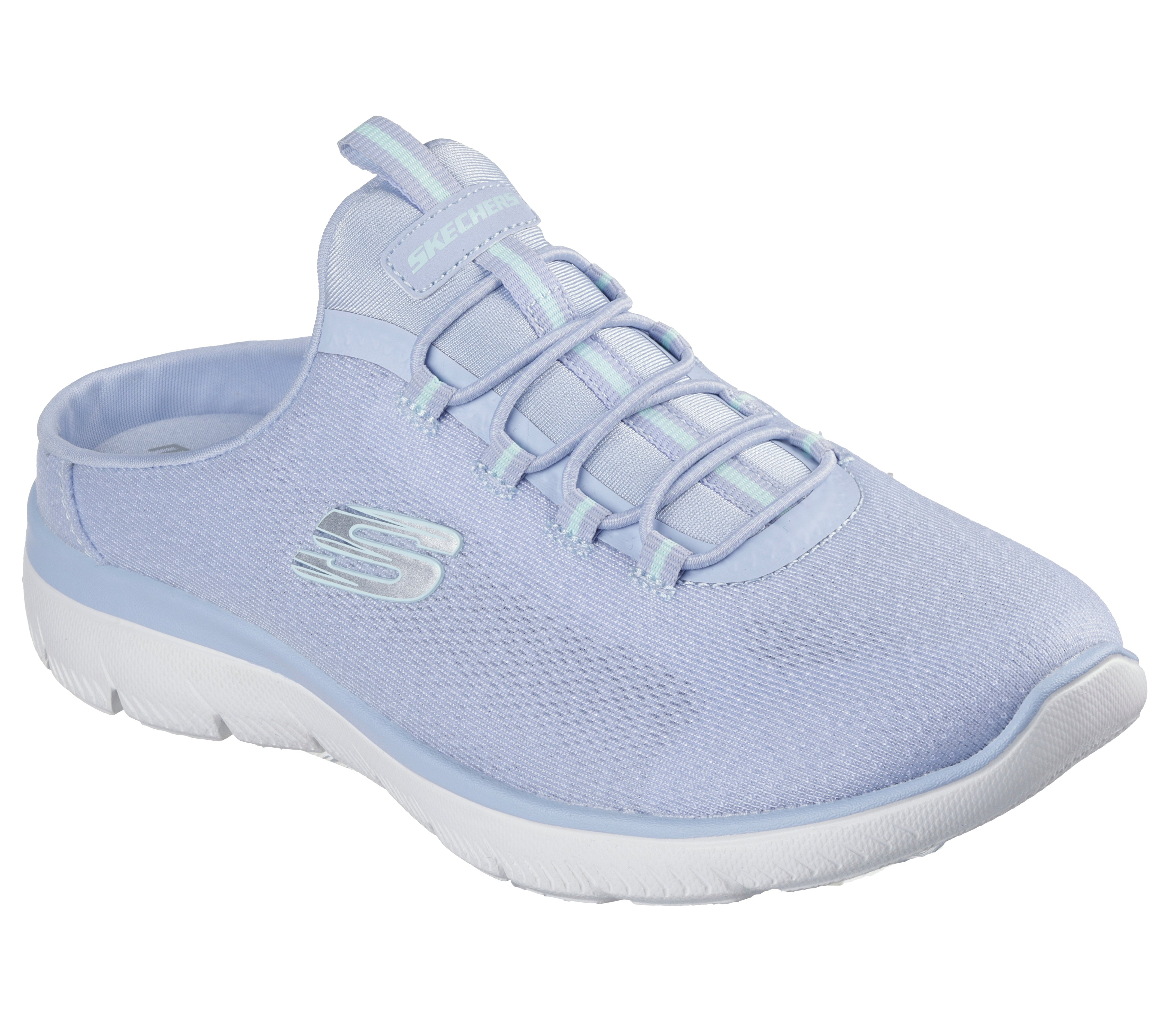Sabot SKECHERS "SUMMITS-SIMPLY SWEET", Damen, Gr. 36, peri, hellblau, Textil, Schuhe Sabot, Freizeitschuh, Sommerschuh, Hausschuh mit weicher Innensohle