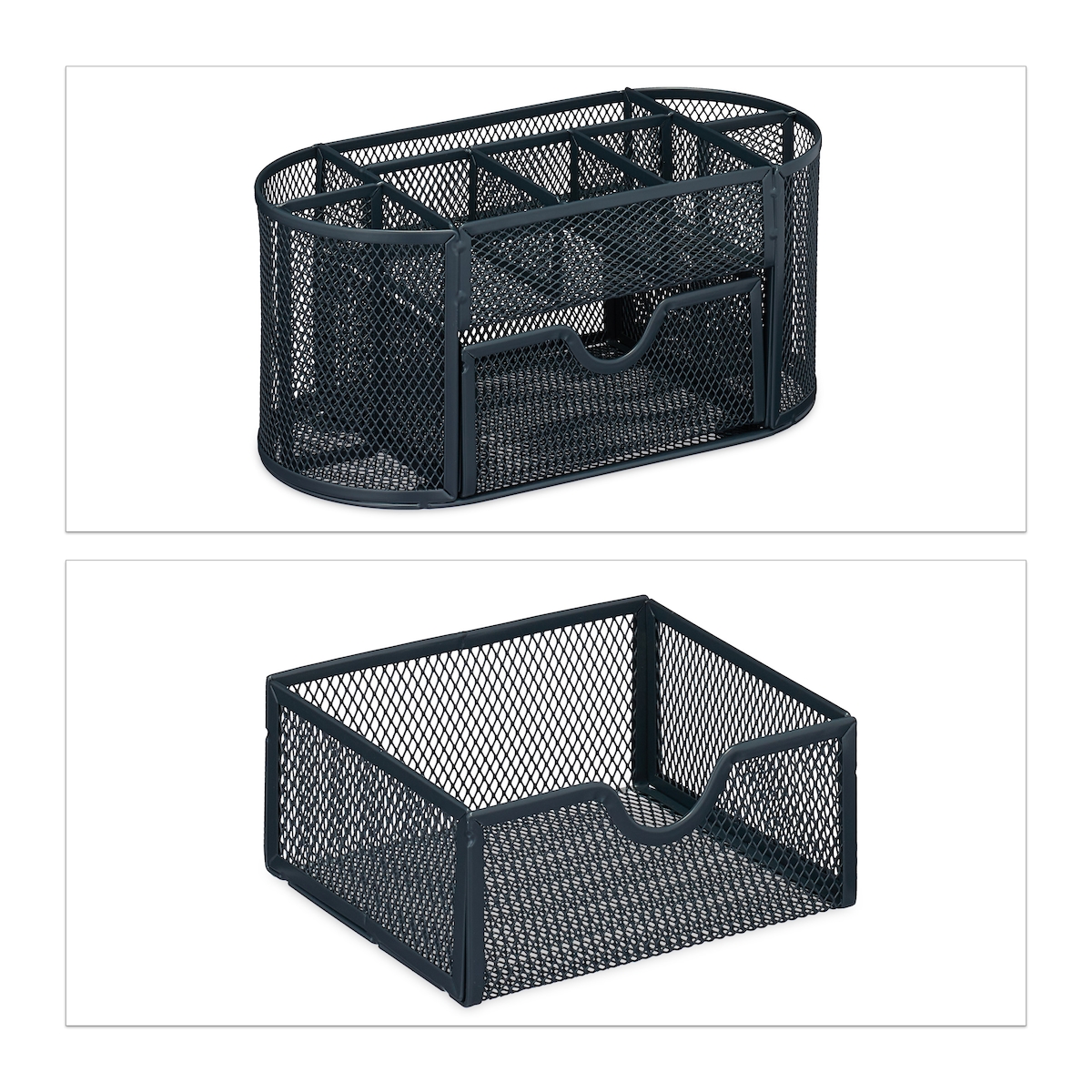 Relaxdays Schreibtisch Organizer, Büroorganisator mit Stiftehalter & Schublade, Metall, HBT: 10,5 x 22 x 11cm, anthrazit Image