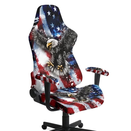 HUIACONG American Flag Eagle 4 PCS Gaming Chair Covers Washable Office Chairs Protector with Armrest Covers Comfortable Office Decorations Fits Most Office/Computer Chairs