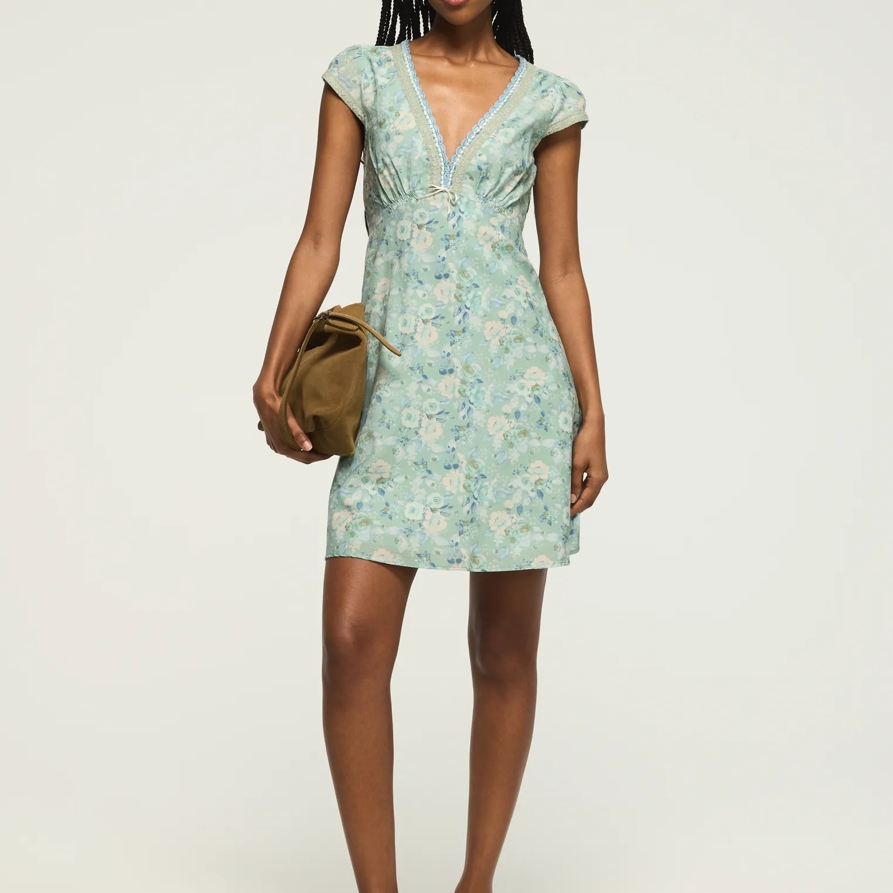 Lucky Brand Cap Sleeve Printed Mini Dress - Women's Clothing Dresses Mini Dress in Blue Floral, Size S