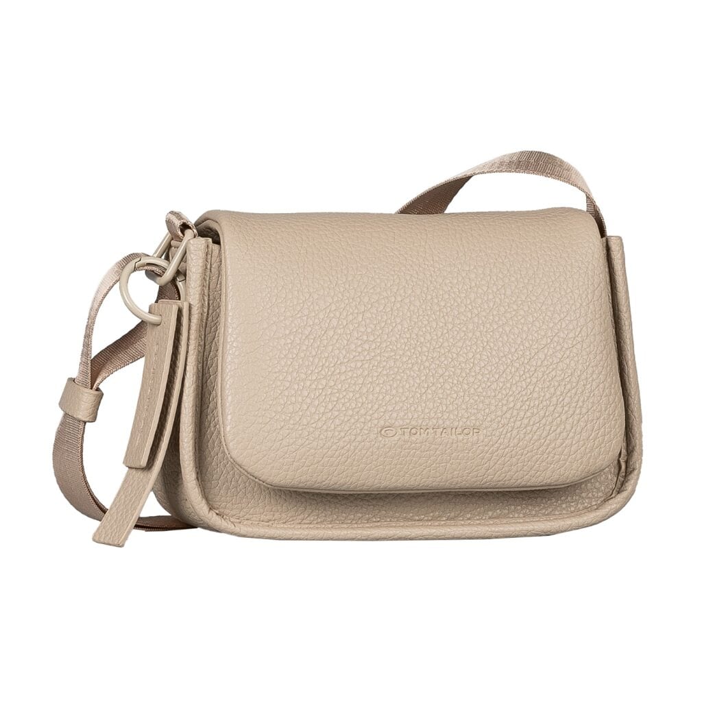 Umhängetasche TOM TAILOR "Solene", Damen, Gr. B/H/T: 20,5cm x 14,5cm x 9cm, beige, Polyurethan, clean, gepflegt, geprägtes Muster, unifarben, Taschen Umhängetasche, mit starken Farben und verspieltem Anhänger auch als Schlüsselanhänger