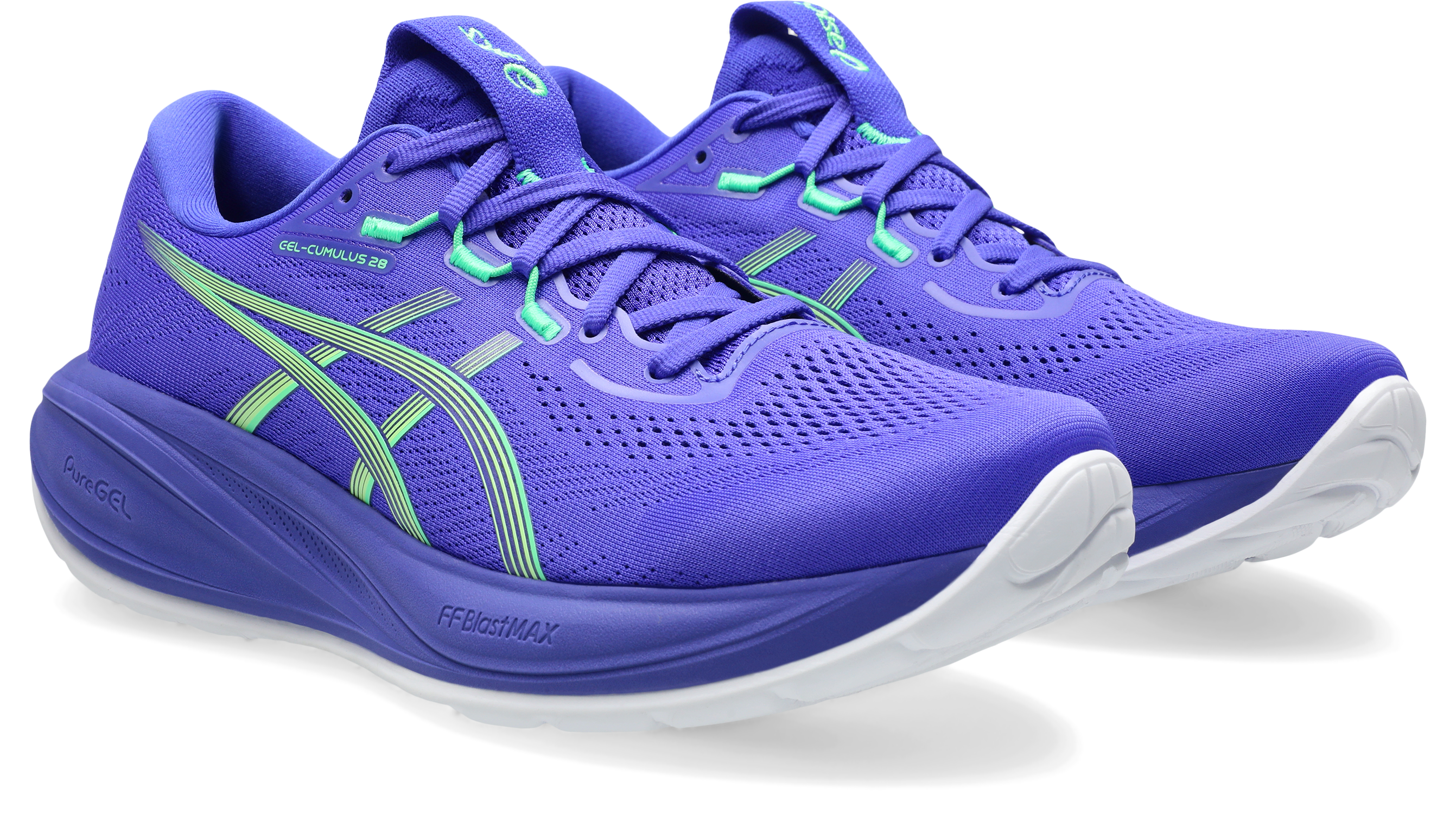 Laufschuh ASICS "GEL-CUMULUS 28", Herren, Gr. 49, cobalt burst, illuminate grün, Synthetik, Schuhe Laufschuh