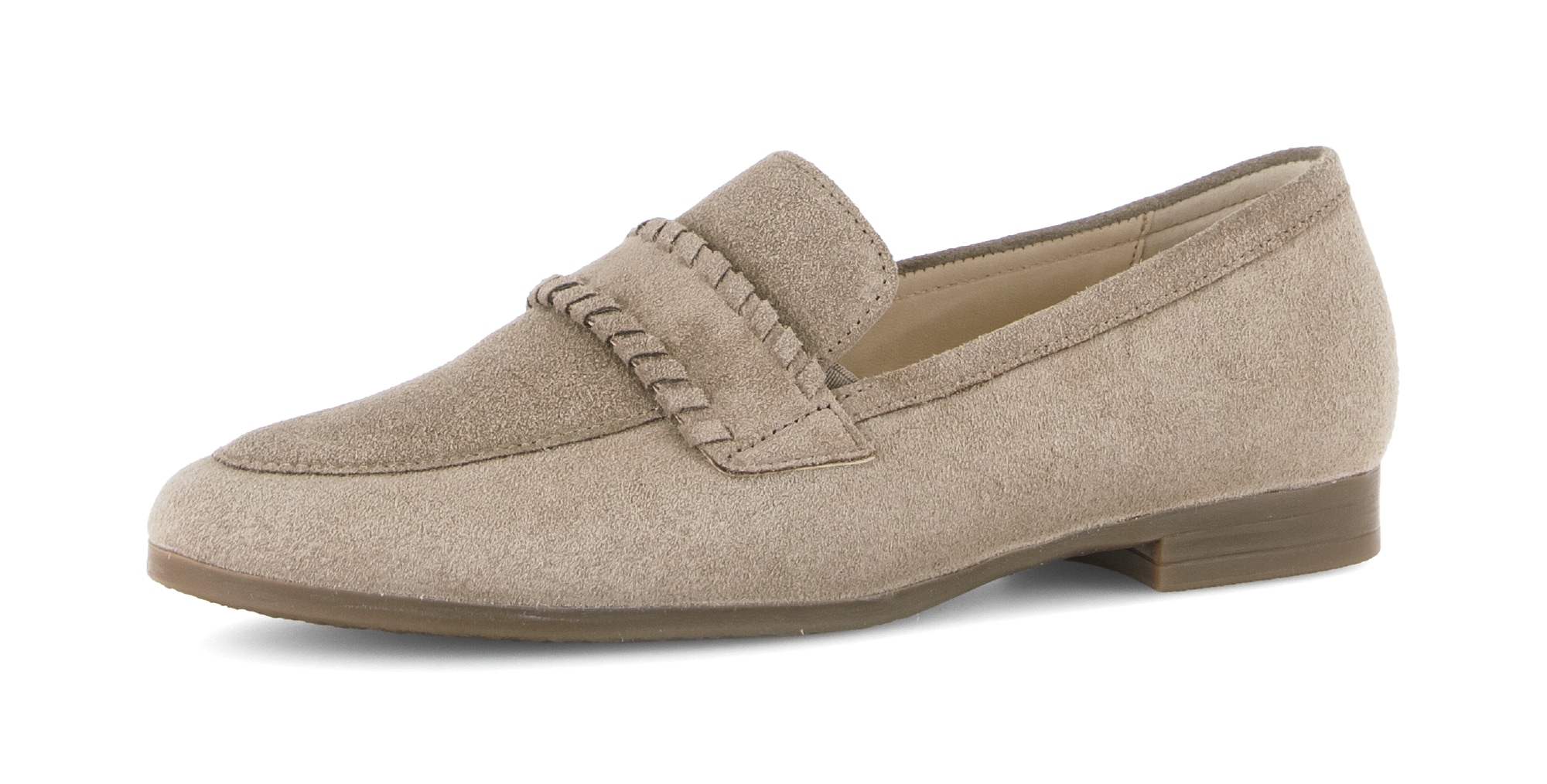Slipper GABOR "FLORENZ", Damen, Gr. 44, beige, Veloursleder, Schuhe Slipper, Blockabsatz, Schlupfschuh, Businessschuh mit Zierriegel, G-Weite
