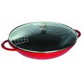 Staub 40509-898-0 Cast Iron Wok, including Glass Lid and Removable Grid Insert, Suitable for induction, Ø 37 cm, 5.7 L, Cherry Red